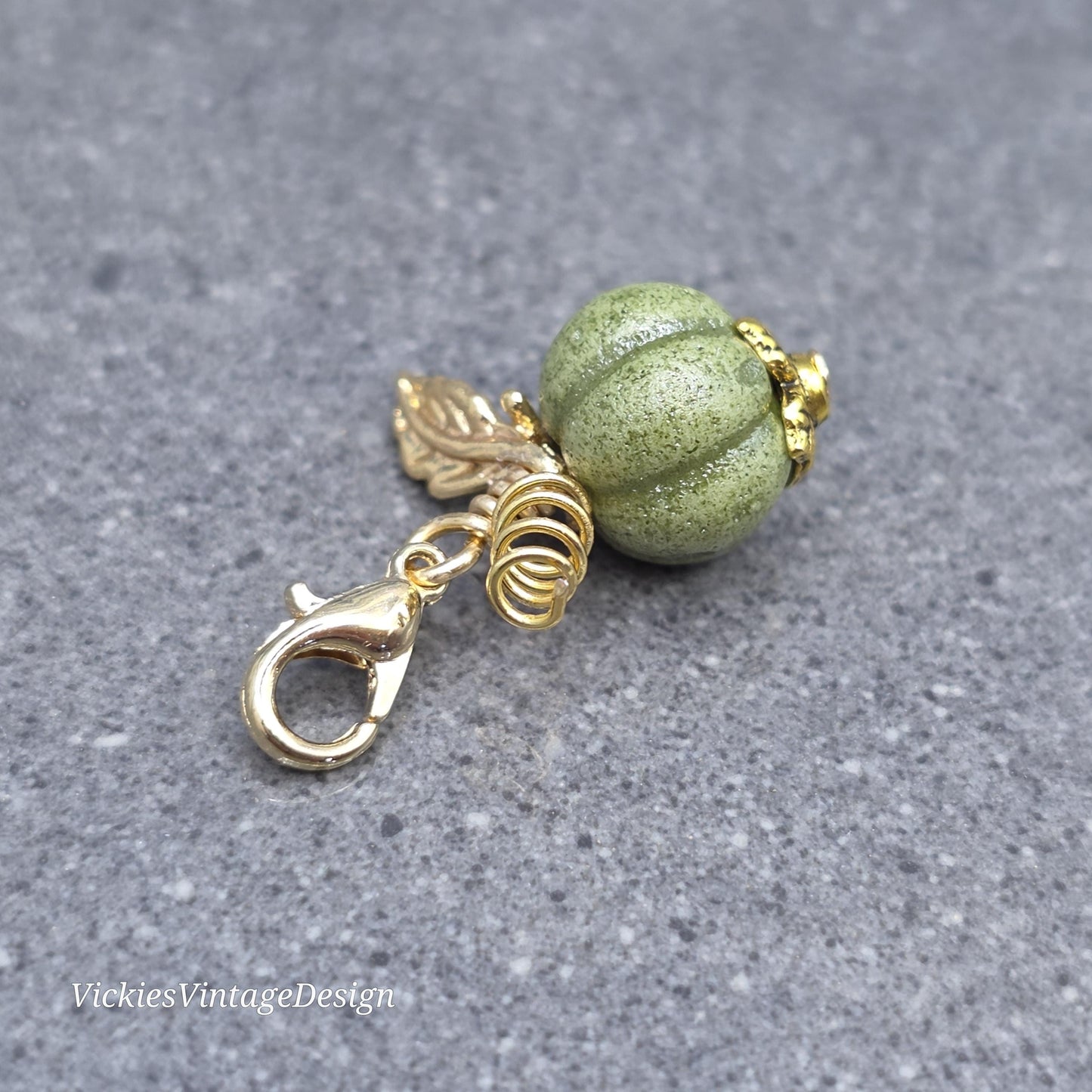 Porcelain Pumpkin Clip On Charm, Bracelet, Necklace, Stitch Marker, Zipper Pull