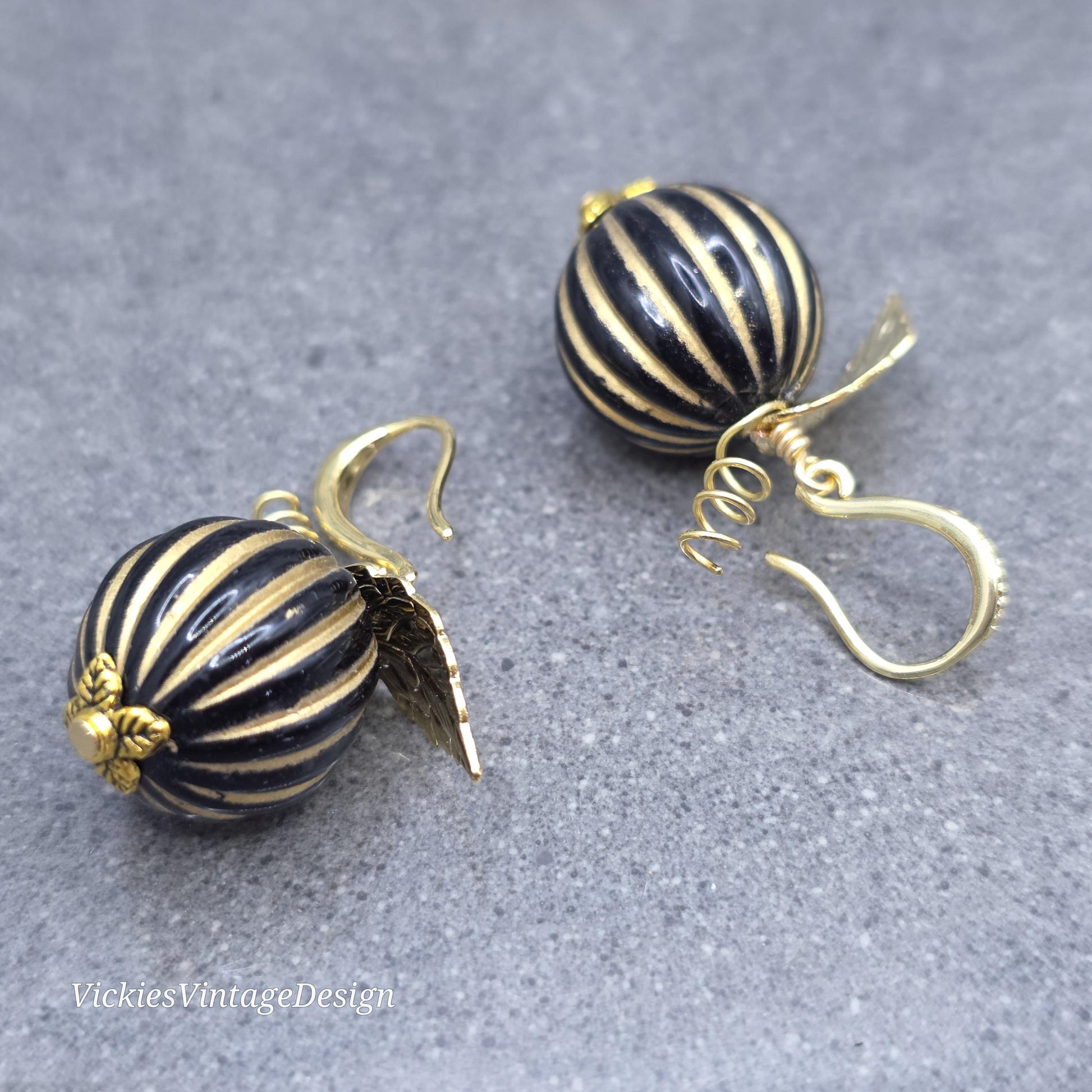 Black and Gold Pumpkin Earrings, Autumn Fall Jewellery