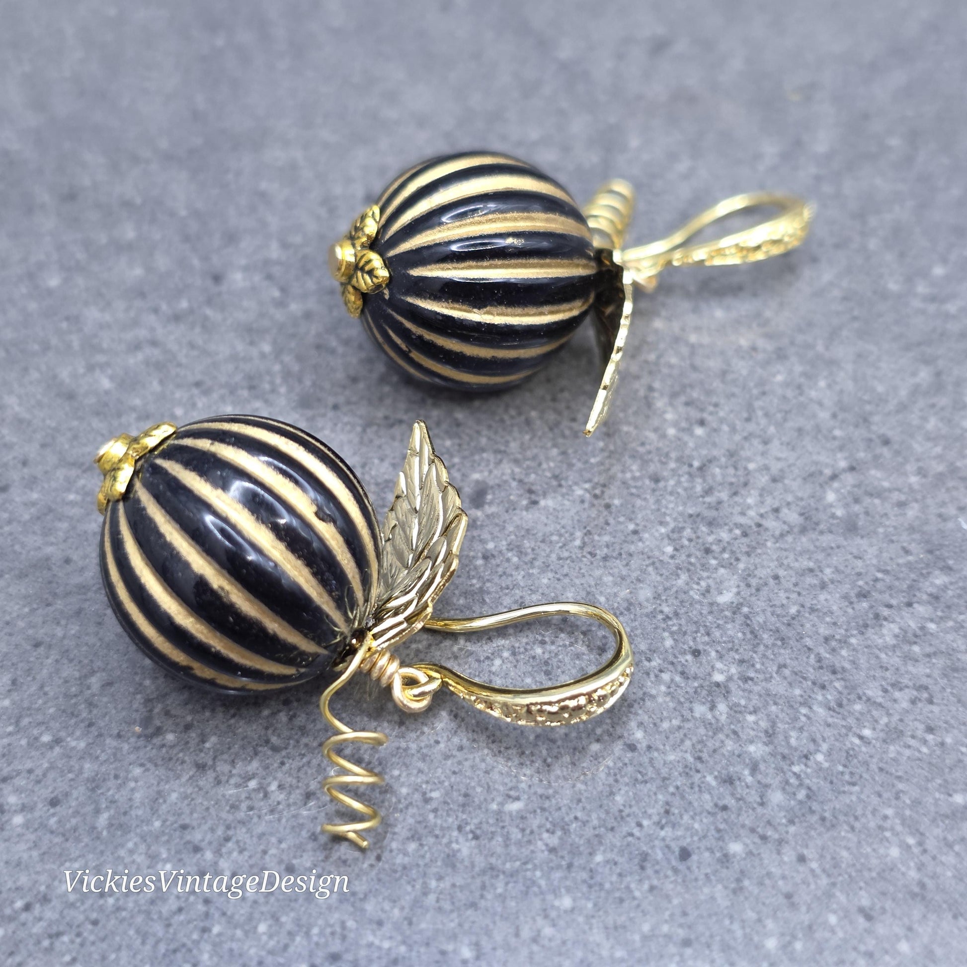 Black and Gold Pumpkin Earrings, Autumn Fall Jewellery