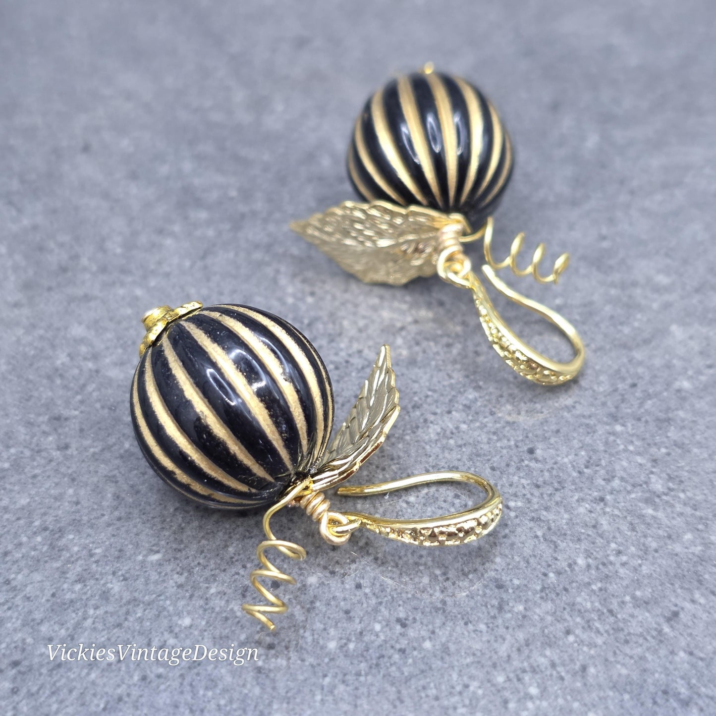 Black and Gold Pumpkin Earrings, Autumn Fall Jewellery