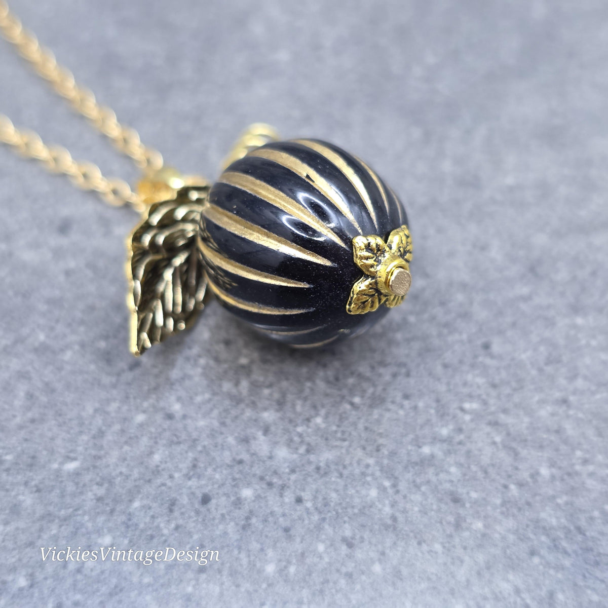 Black and Gold Pumpkin Necklace, Autumn Fall Jewellery