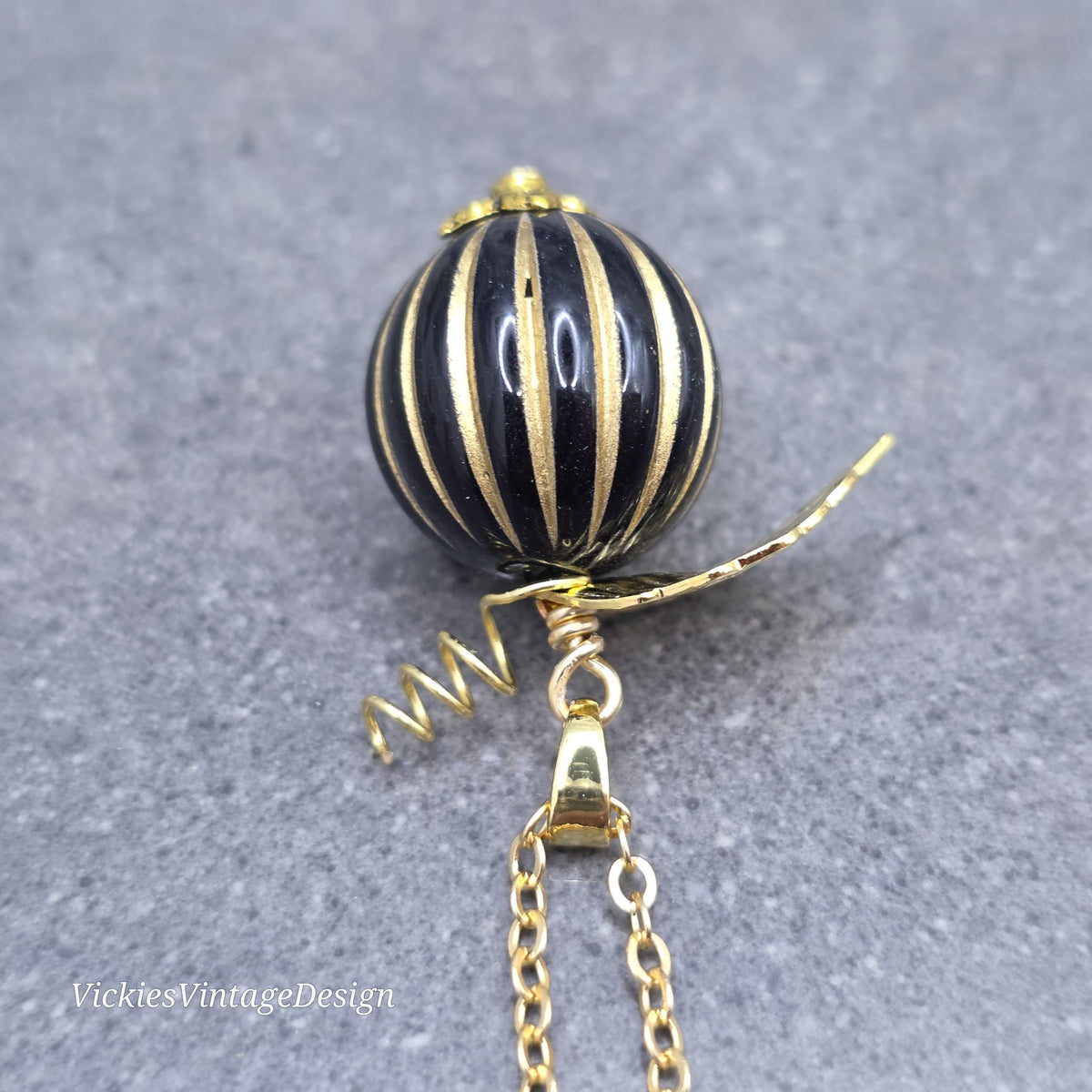 Black and Gold Pumpkin Necklace, Autumn Fall Jewellery