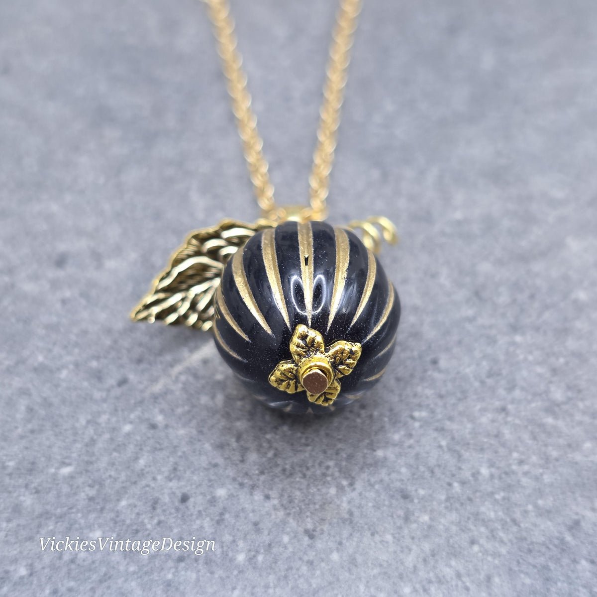 Black and Gold Pumpkin Necklace, Autumn Fall Jewellery