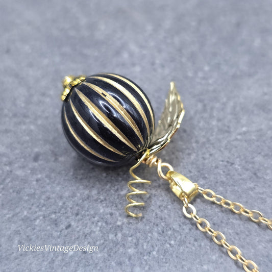 Black and Gold Pumpkin Necklace, Autumn Fall Jewellery
