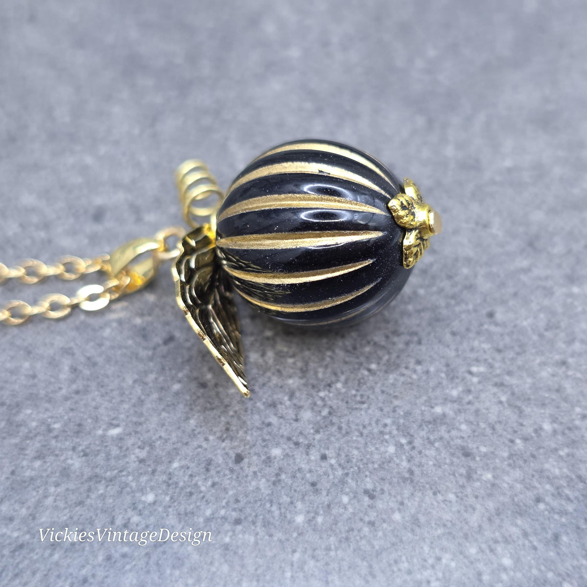 Black and Gold Pumpkin Necklace, Autumn Fall Jewellery
