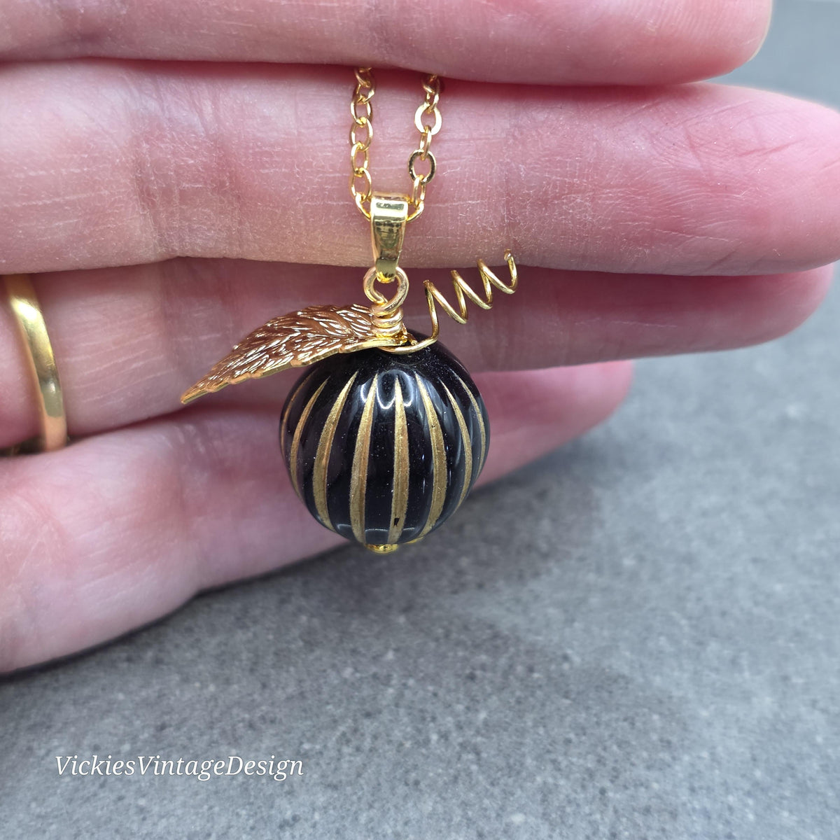 Black and Gold Pumpkin Necklace, Autumn Fall Jewellery