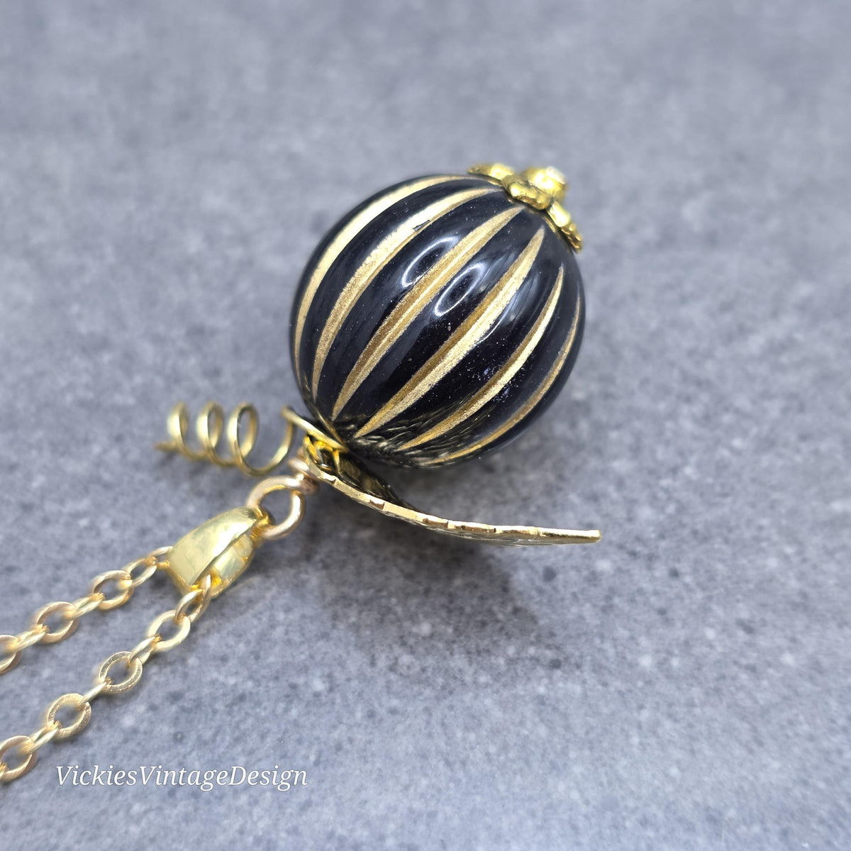 Black and Gold Pumpkin Necklace, Autumn Fall Jewellery