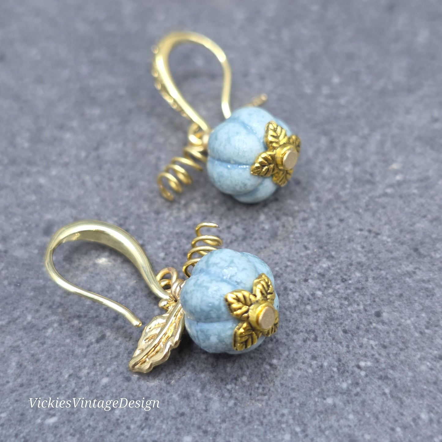 Porcelain Pumpkin Earrings, Antique Dusty Teal Colour