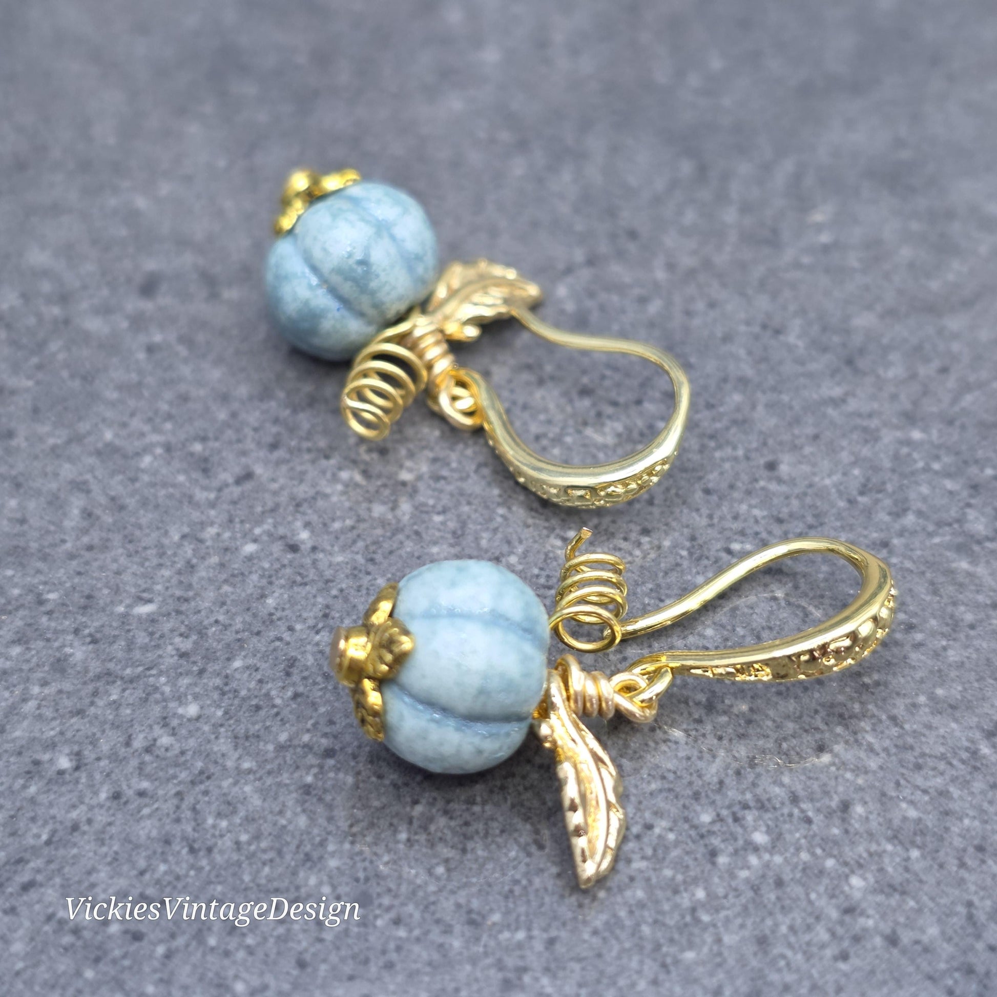 Porcelain Pumpkin Earrings, Antique Dusty Teal Colour