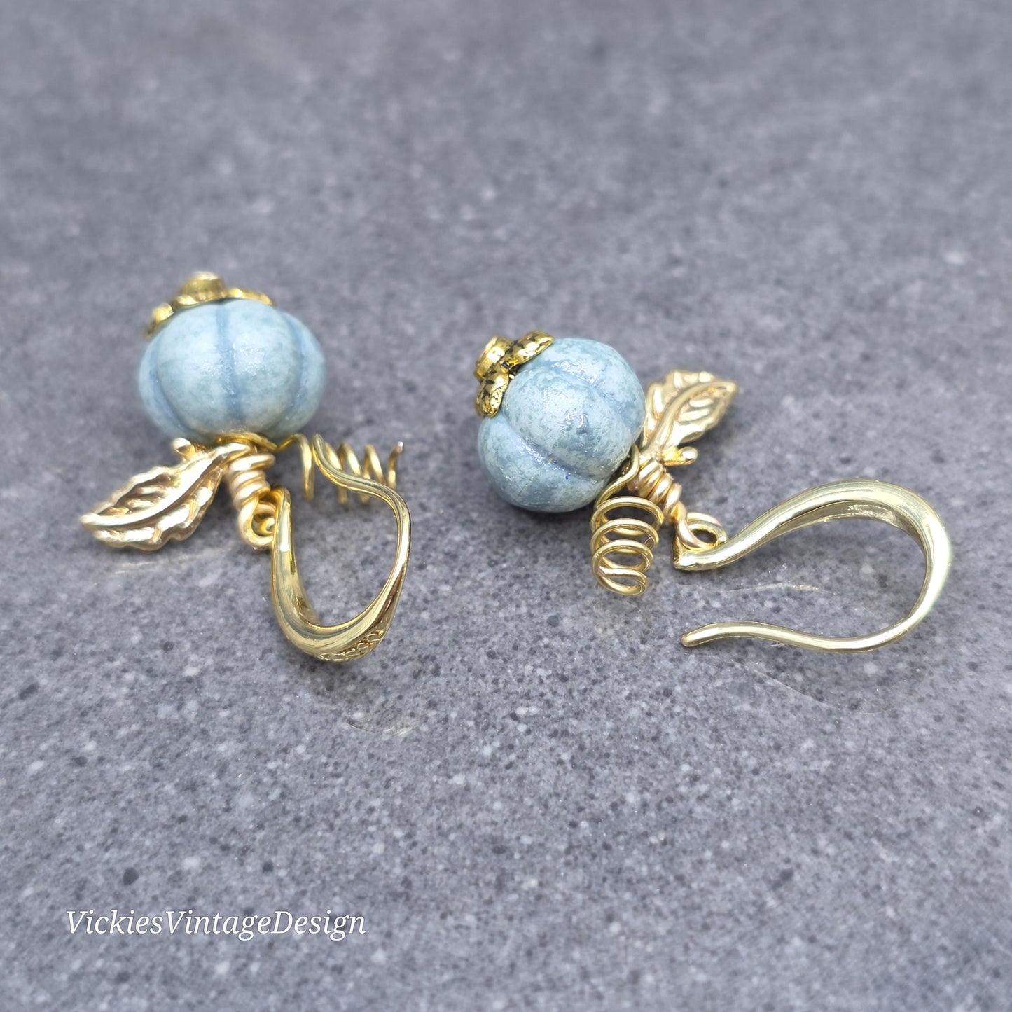 Porcelain Pumpkin Earrings, Antique Dusty Teal Colour