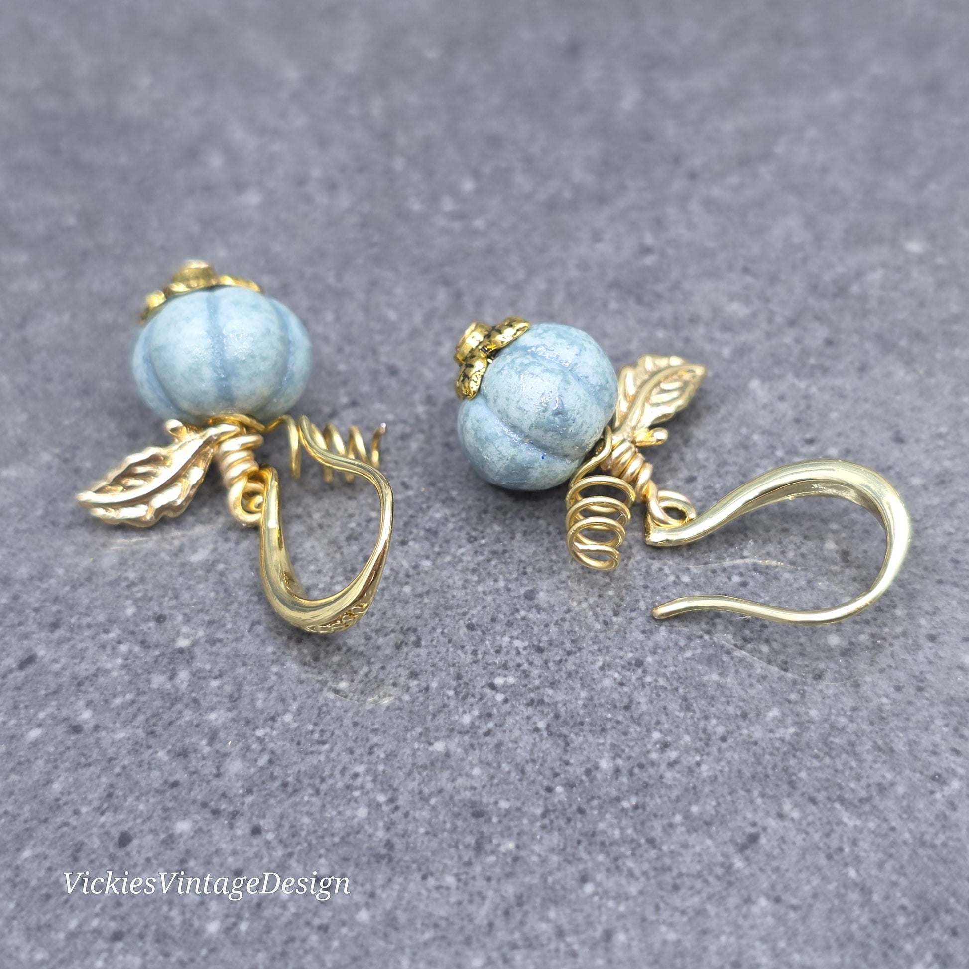 Porcelain Pumpkin Earrings, Antique Dusty Teal Colour