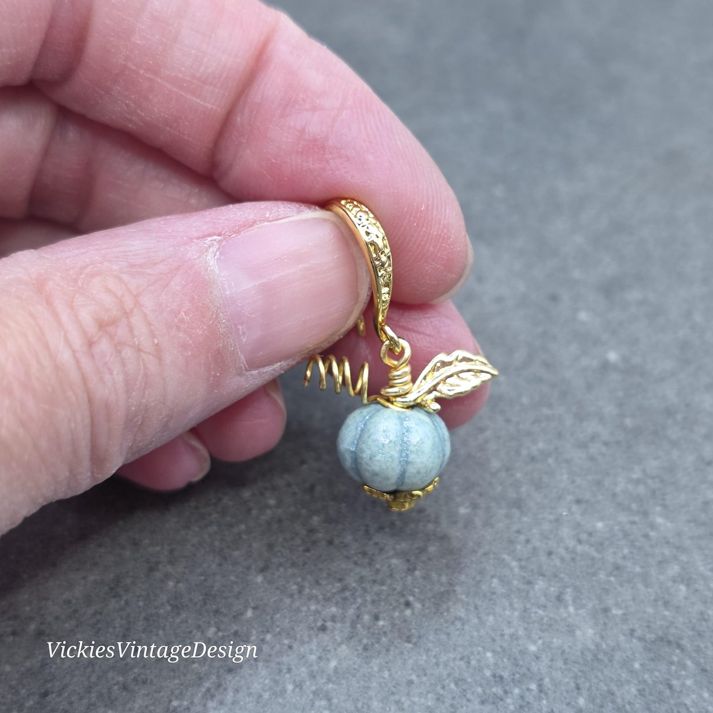 Porcelain Pumpkin Earrings, Antique Dusty Teal Colour
