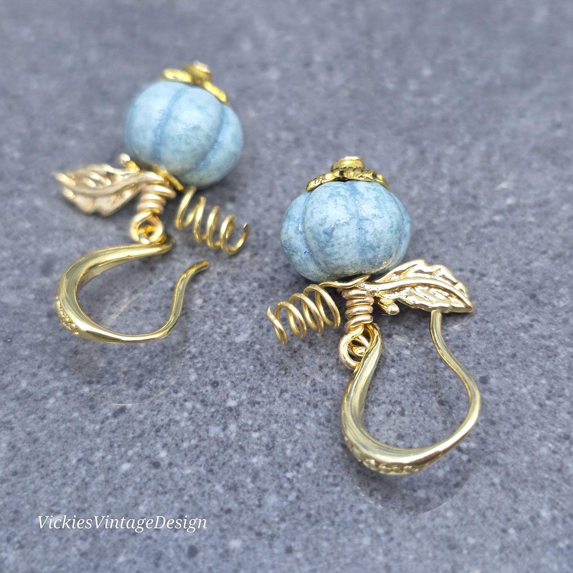 Porcelain Pumpkin Earrings, Antique Dusty Teal Colour