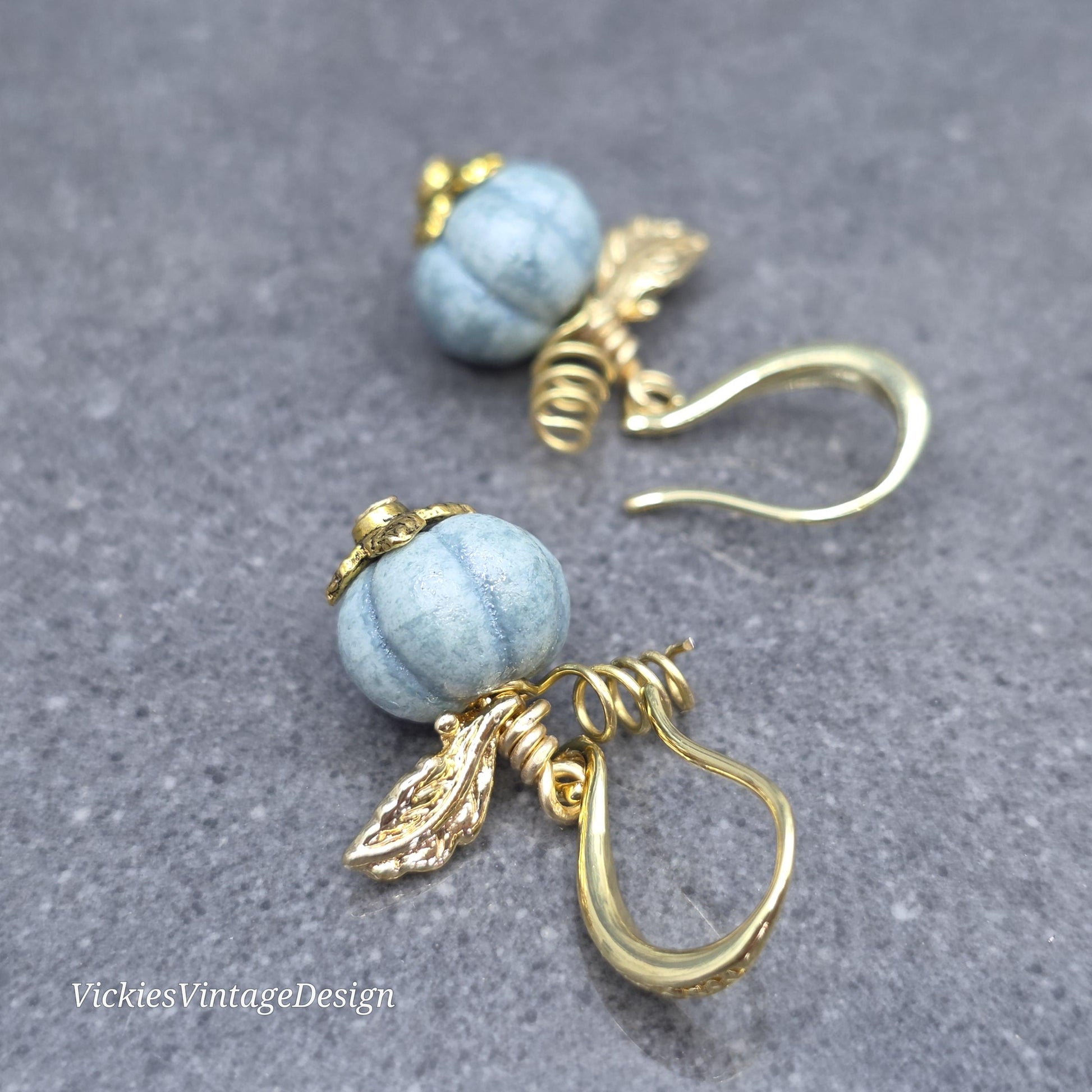 Porcelain Pumpkin Earrings, Antique Dusty Teal Colour