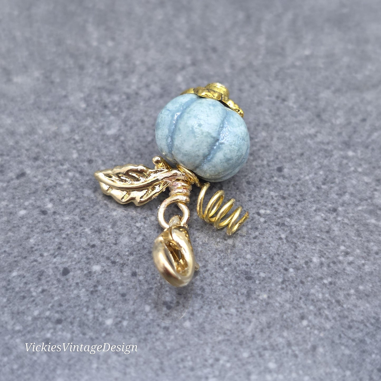 Porcelain Pumpkin Necklace, Antique Dusty Teal Colour