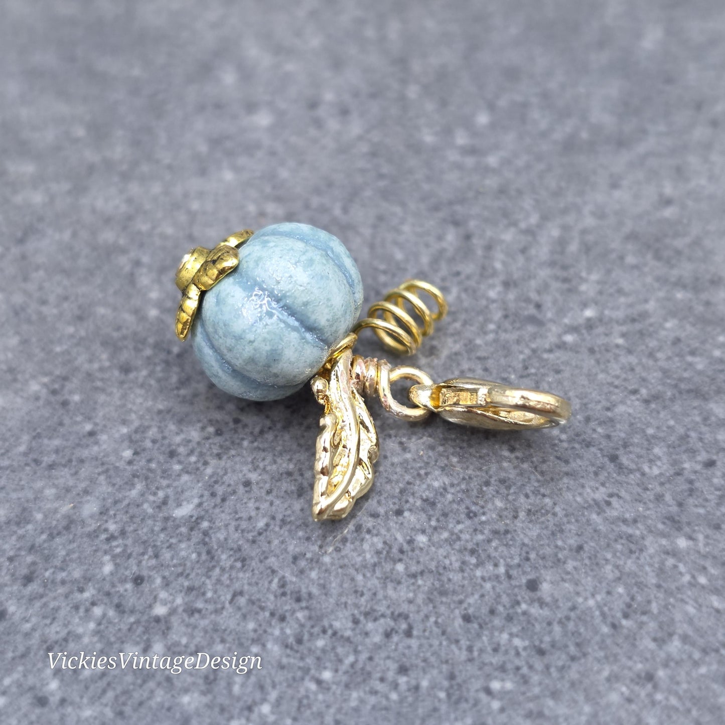 Porcelain Pumpkin Clip On Charm, Bracelet, Necklace, Stitch Marker, Zipper Pull