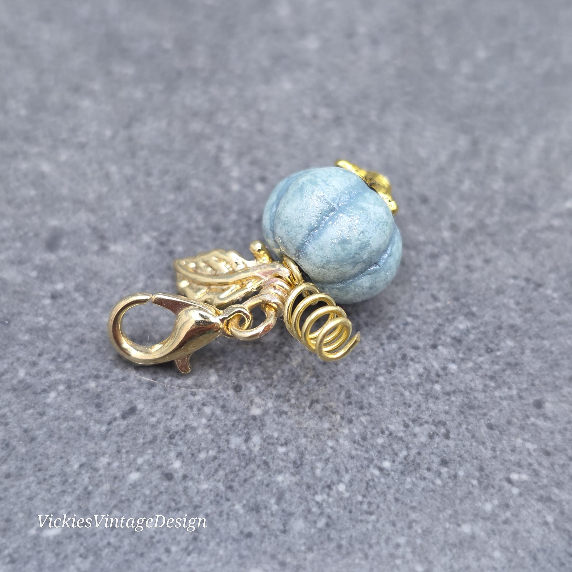 Porcelain Pumpkin Clip On Charm, Bracelet, Necklace, Stitch Marker, Zipper Pull