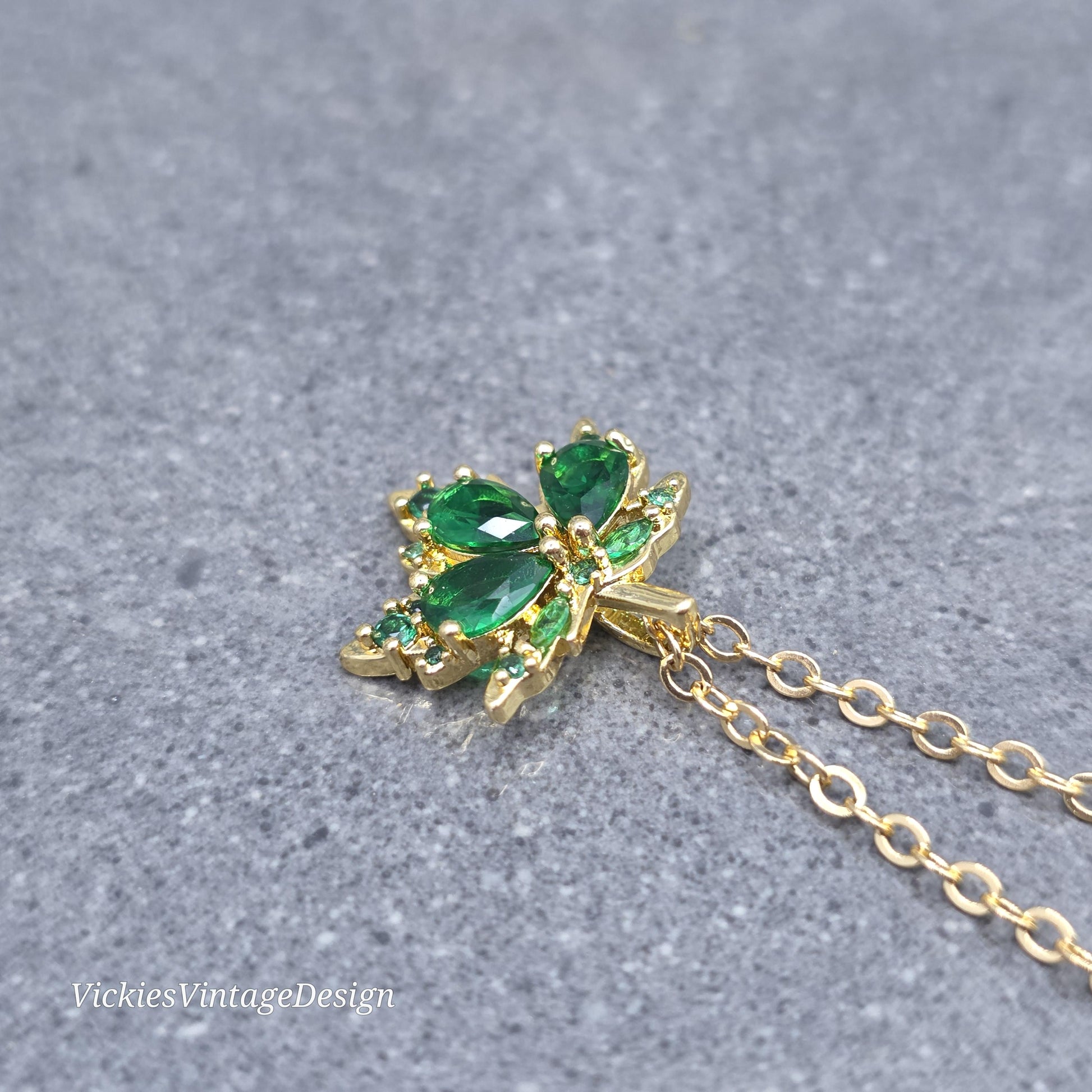 Maple Leaf Necklace with a Choice of Ear Wires: Green Brass Micro Pave Cubic Zirconia, Real 18K Gold Plated