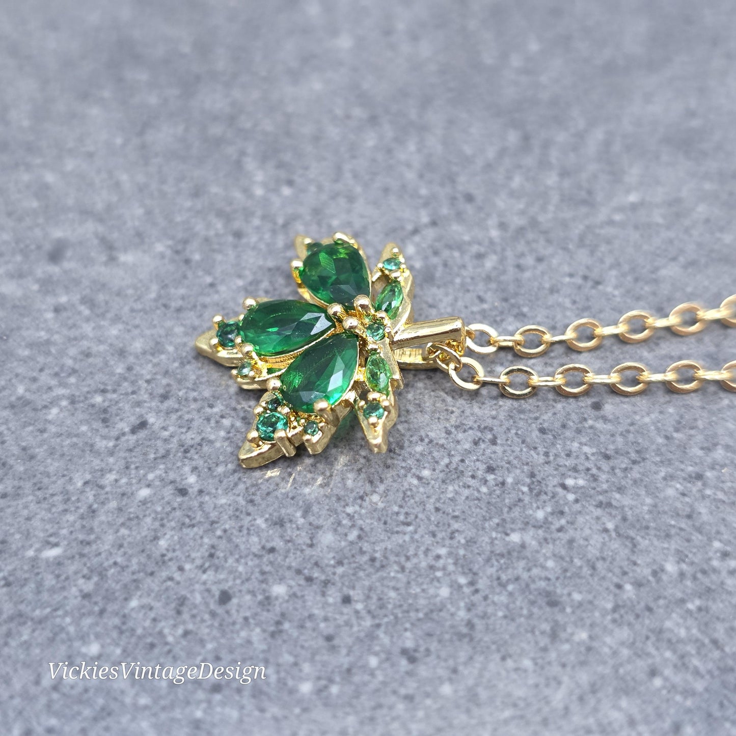 Maple Leaf Necklace with a Choice of Ear Wires: Green Brass Micro Pave Cubic Zirconia, Real 18K Gold Plated