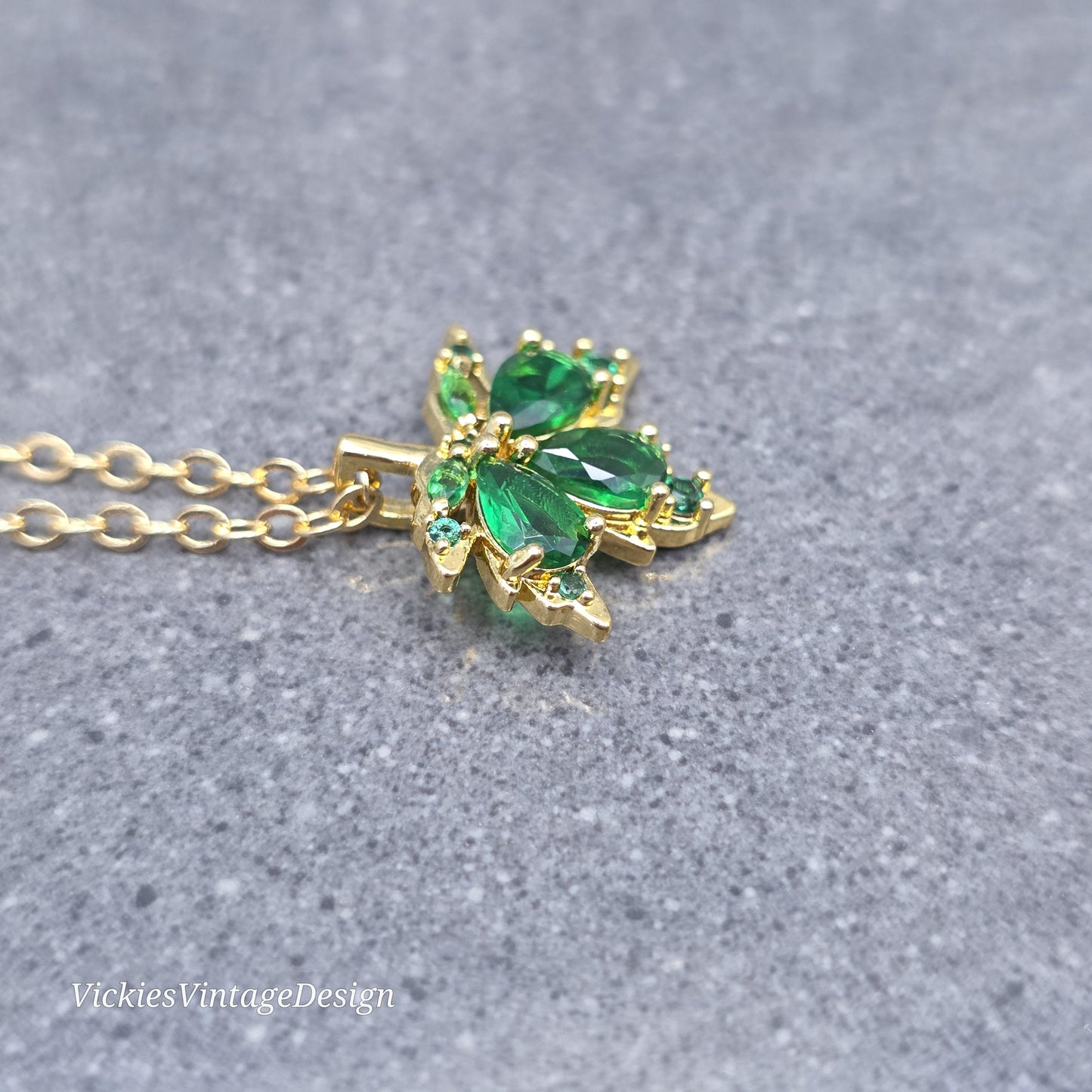 Maple Leaf Necklace with a Choice of Ear Wires: Green Brass Micro Pave Cubic Zirconia, Real 18K Gold Plated