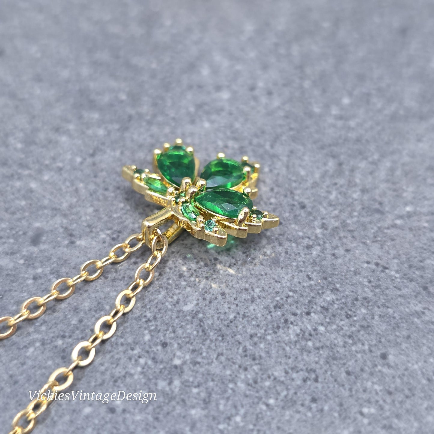 Maple Leaf Necklace with a Choice of Ear Wires: Green Brass Micro Pave Cubic Zirconia, Real 18K Gold Plated