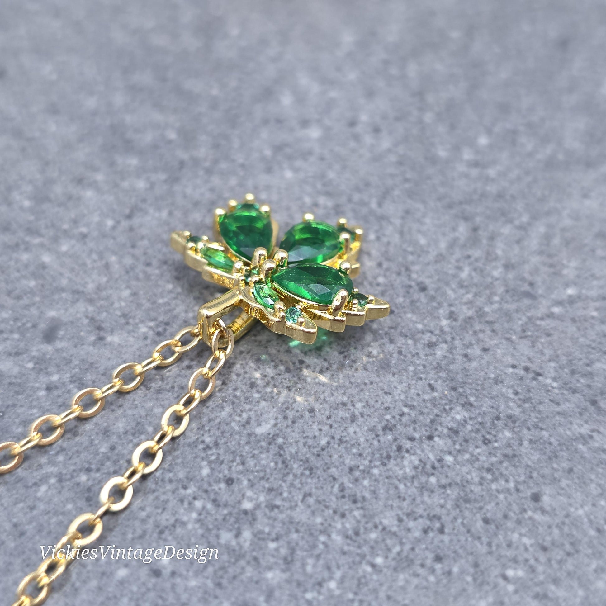 Maple Leaf Necklace with a Choice of Ear Wires: Green Brass Micro Pave Cubic Zirconia, Real 18K Gold Plated