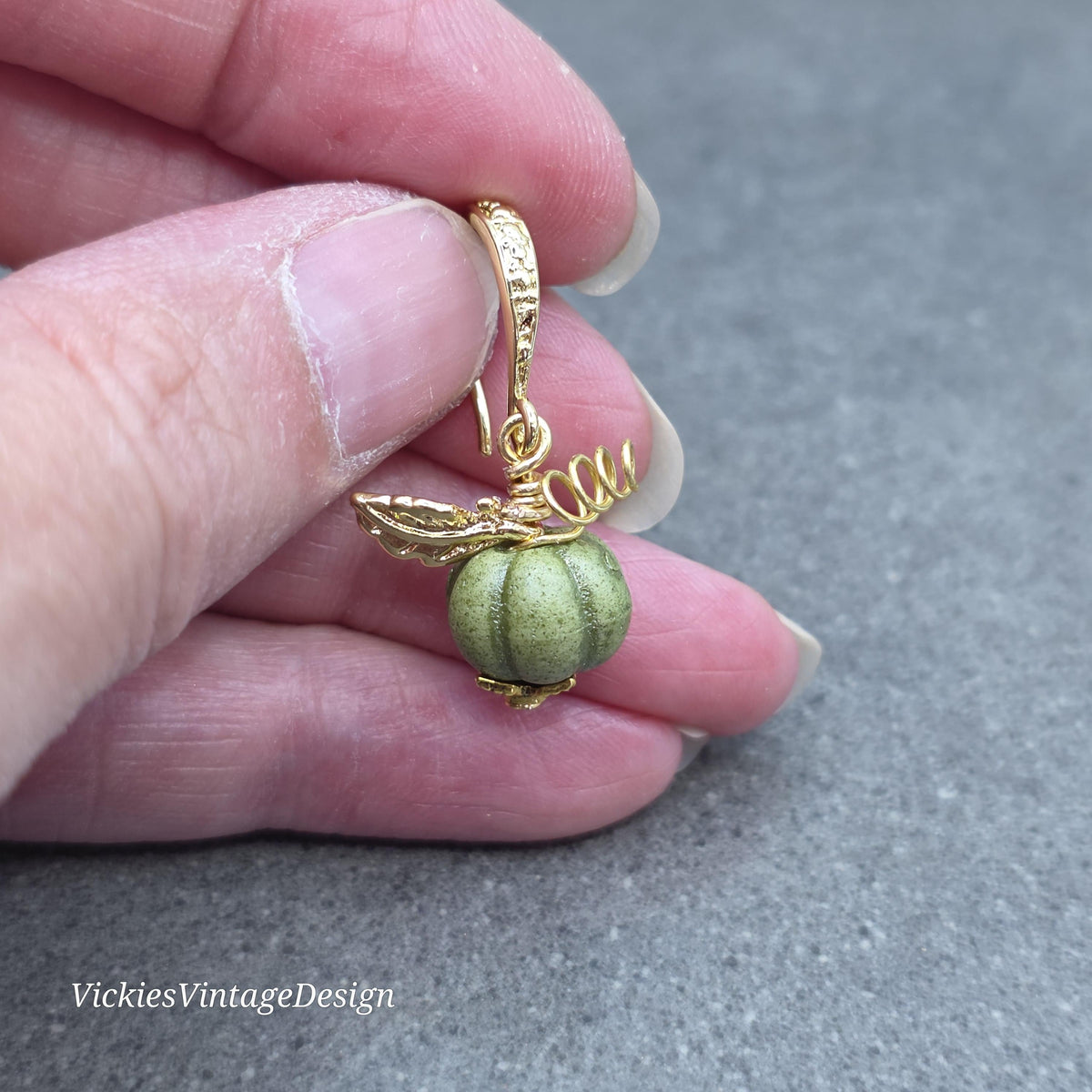 Porcelain Pumpkin Earrings, Antique Glazed Olive Colour