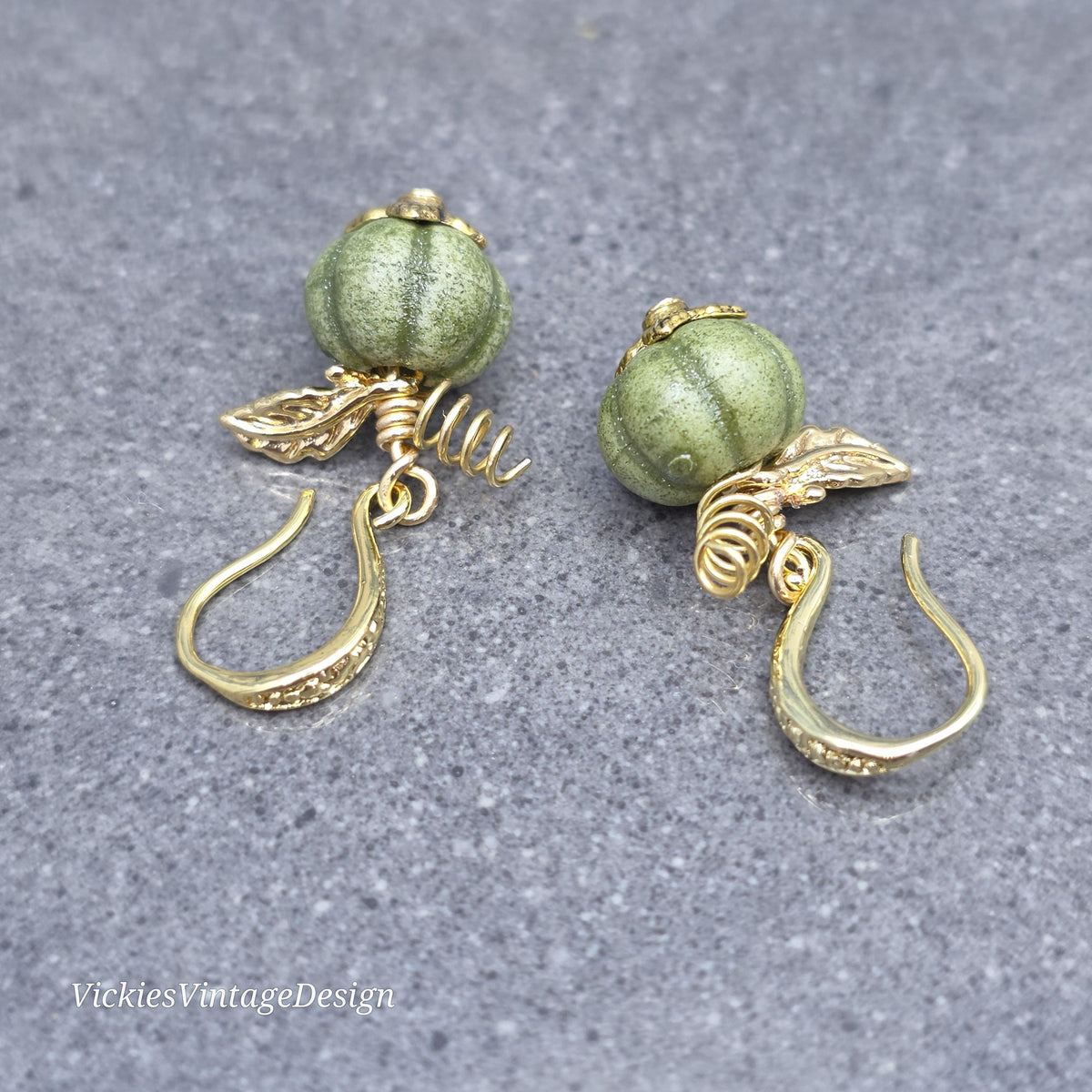 Porcelain Pumpkin Earrings, Antique Glazed Olive Colour