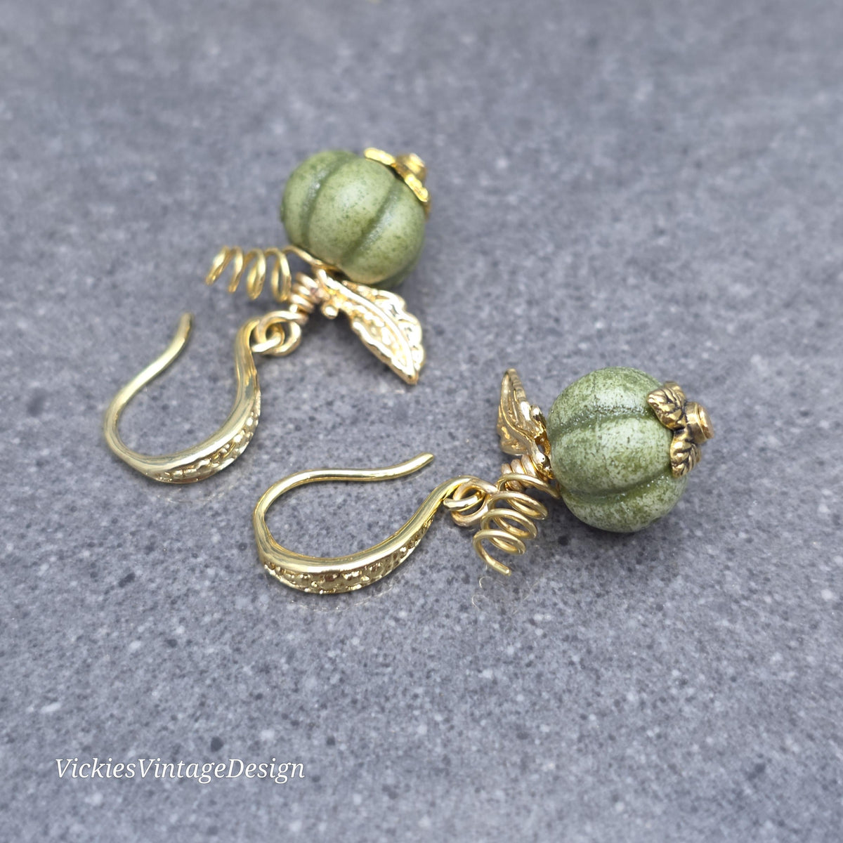 Porcelain Pumpkin Earrings, Antique Glazed Olive Colour