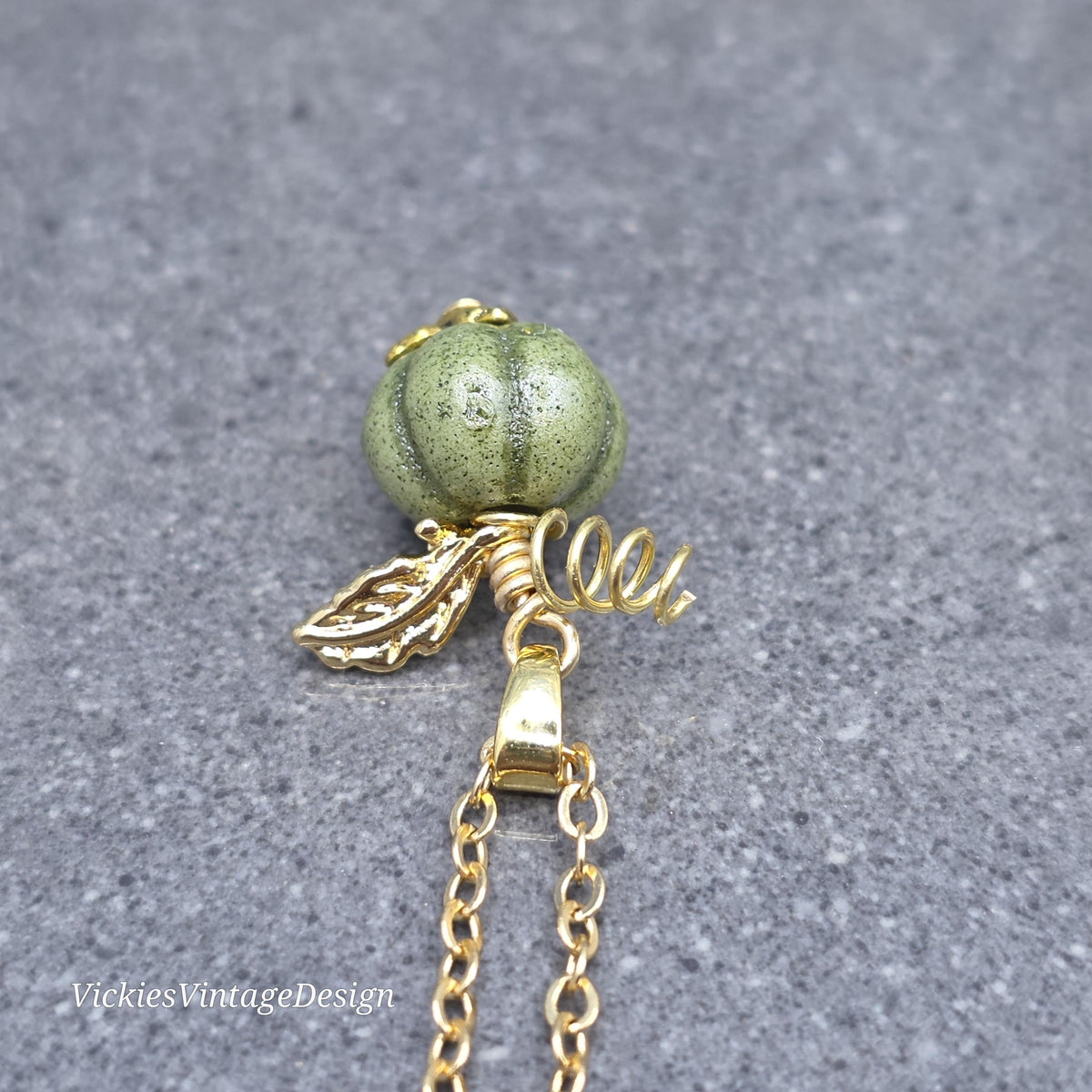 Porcelain Pumpkin Necklace, Antique Glazed Olive Colour