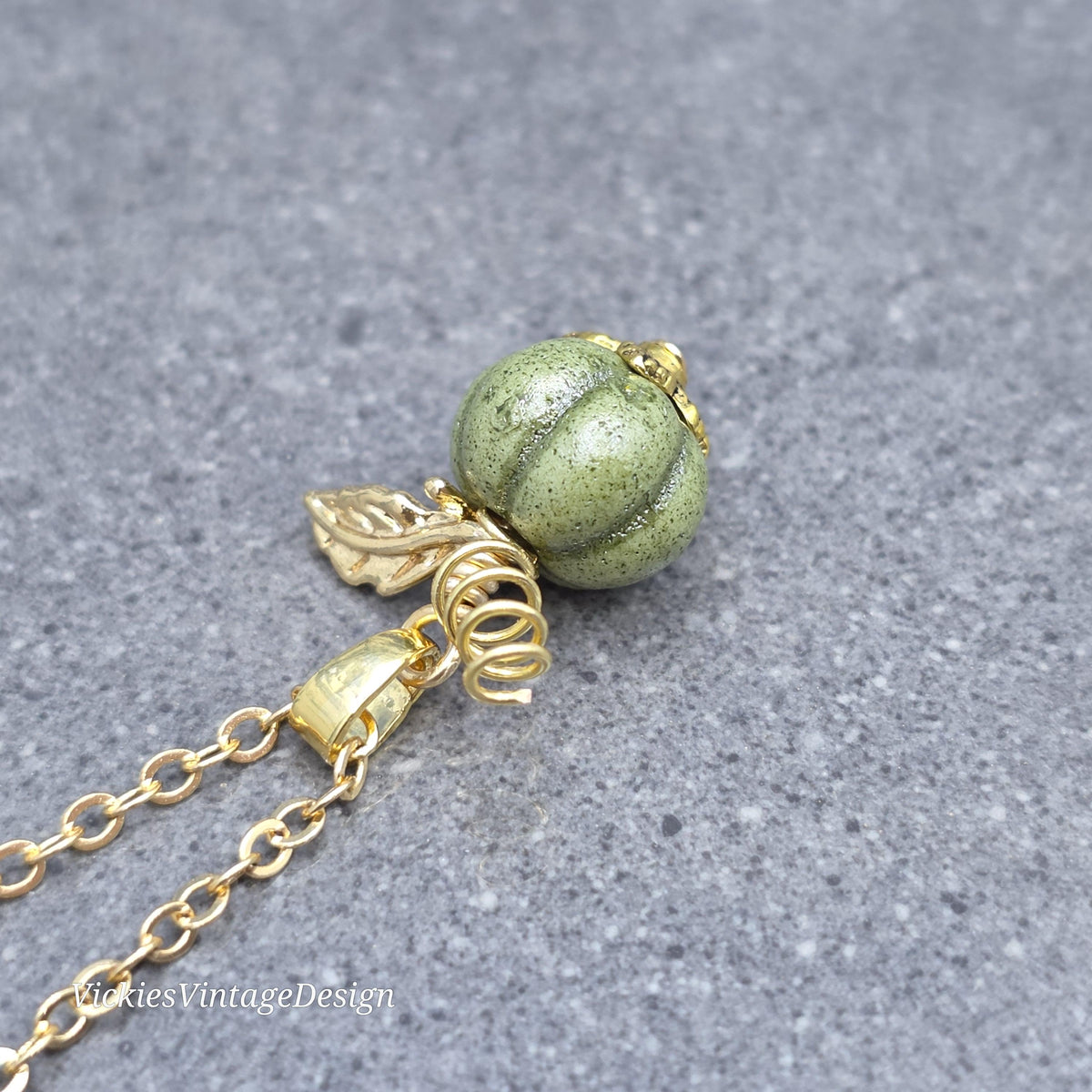 Porcelain Pumpkin Necklace, Antique Glazed Olive Colour