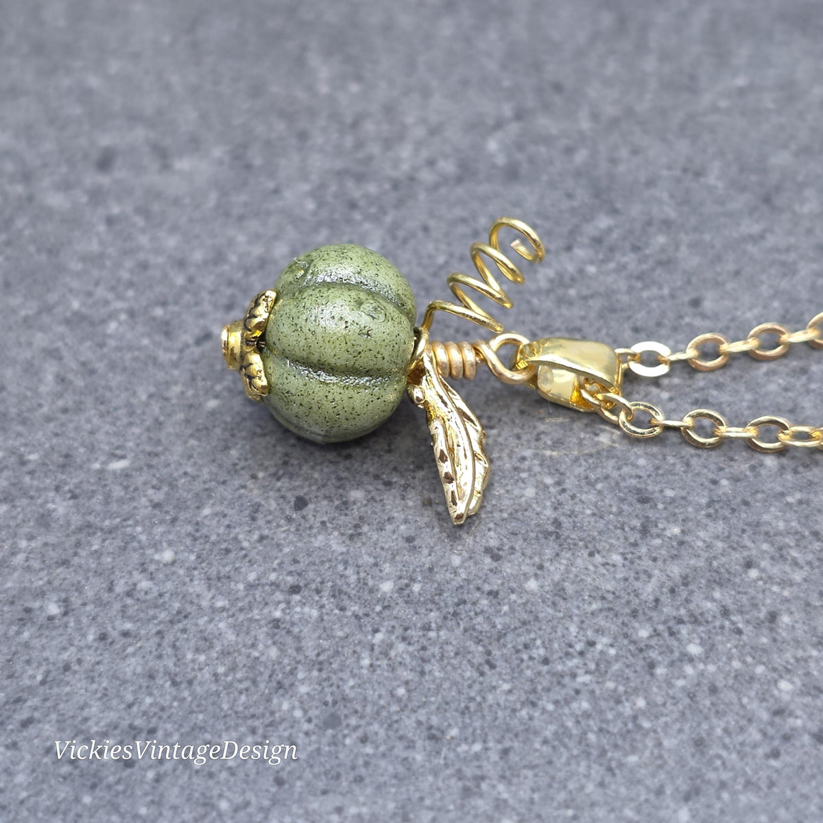 Porcelain Pumpkin Necklace, Antique Glazed Olive Colour