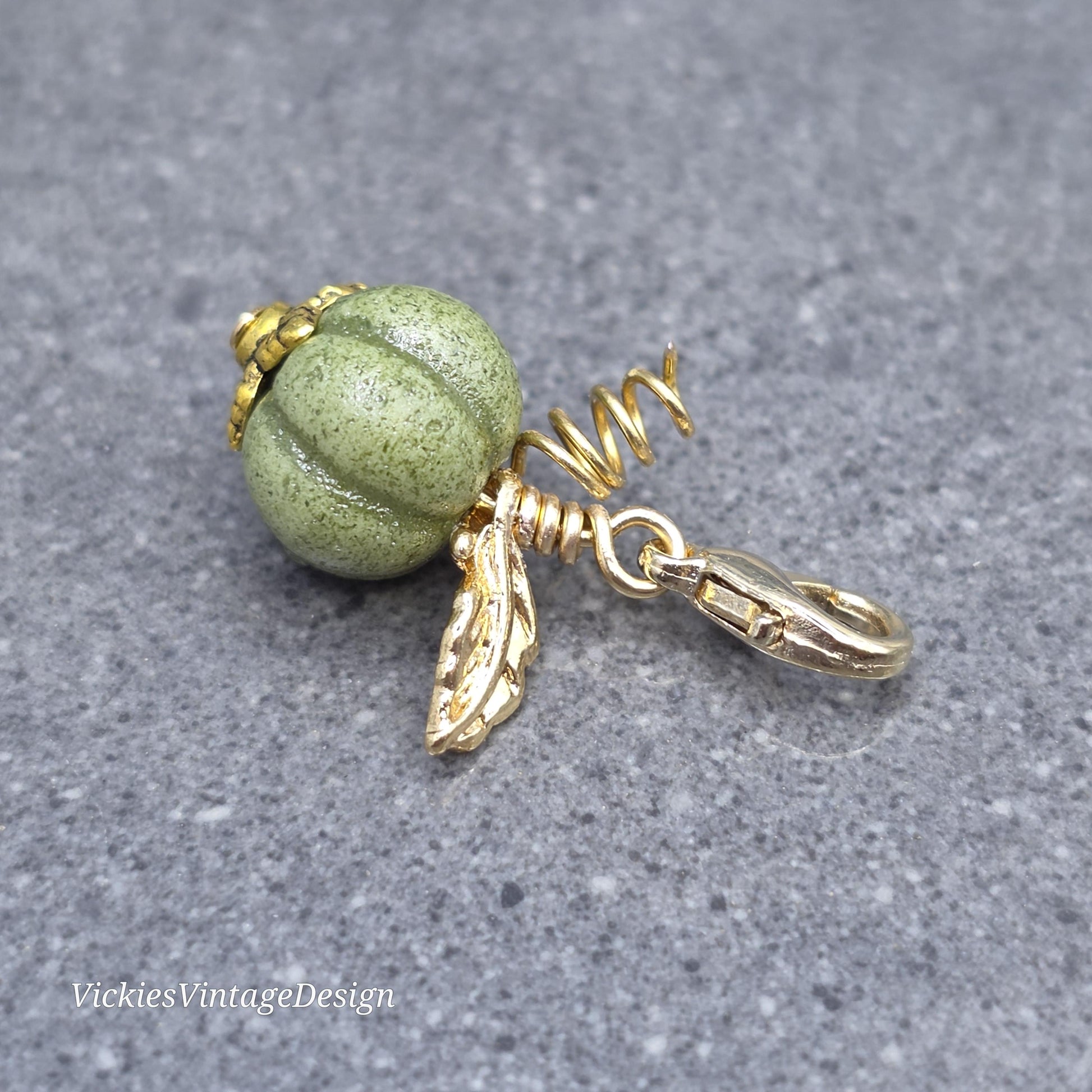 Porcelain Pumpkin Clip On Charm, Bracelet, Necklace, Stitch Marker, Zipper Pull