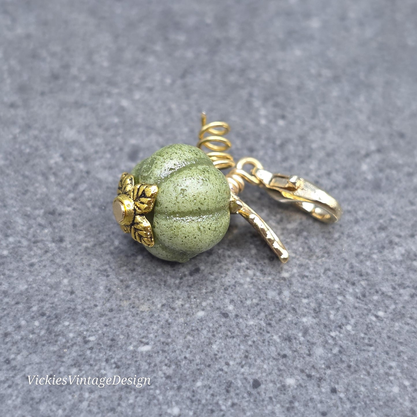 Porcelain Pumpkin Clip On Charm, Bracelet, Necklace, Stitch Marker, Zipper Pull