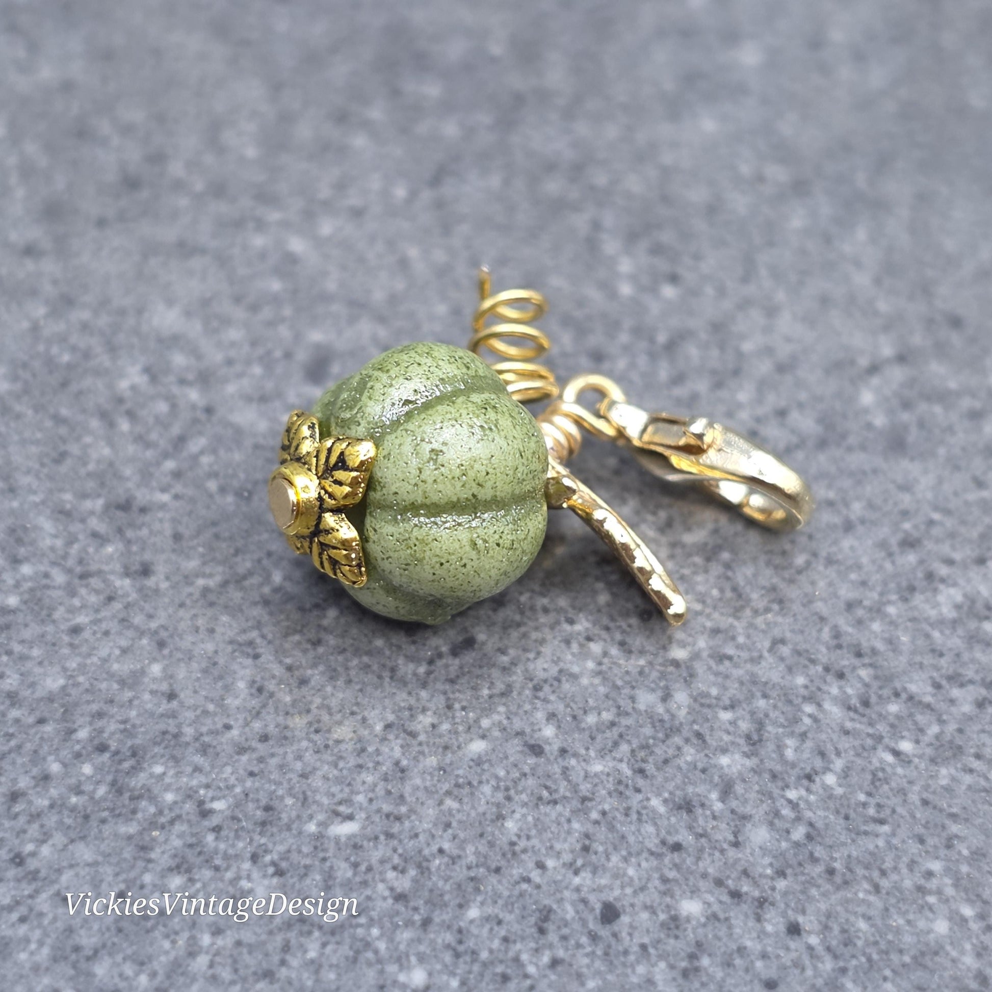 Porcelain Pumpkin Clip On Charm, Bracelet, Necklace, Stitch Marker, Zipper Pull