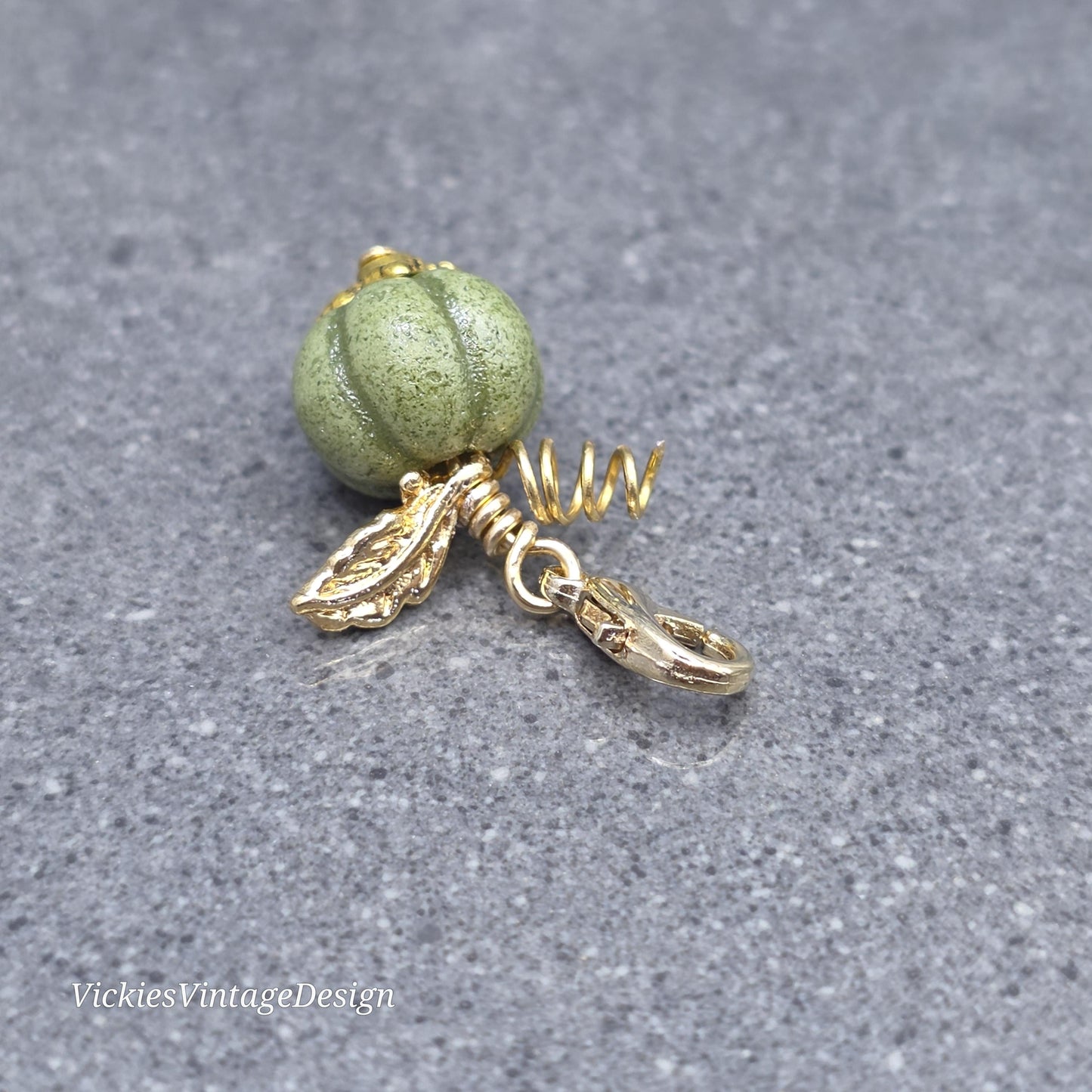 Porcelain Pumpkin Clip On Charm, Bracelet, Necklace, Stitch Marker, Zipper Pull