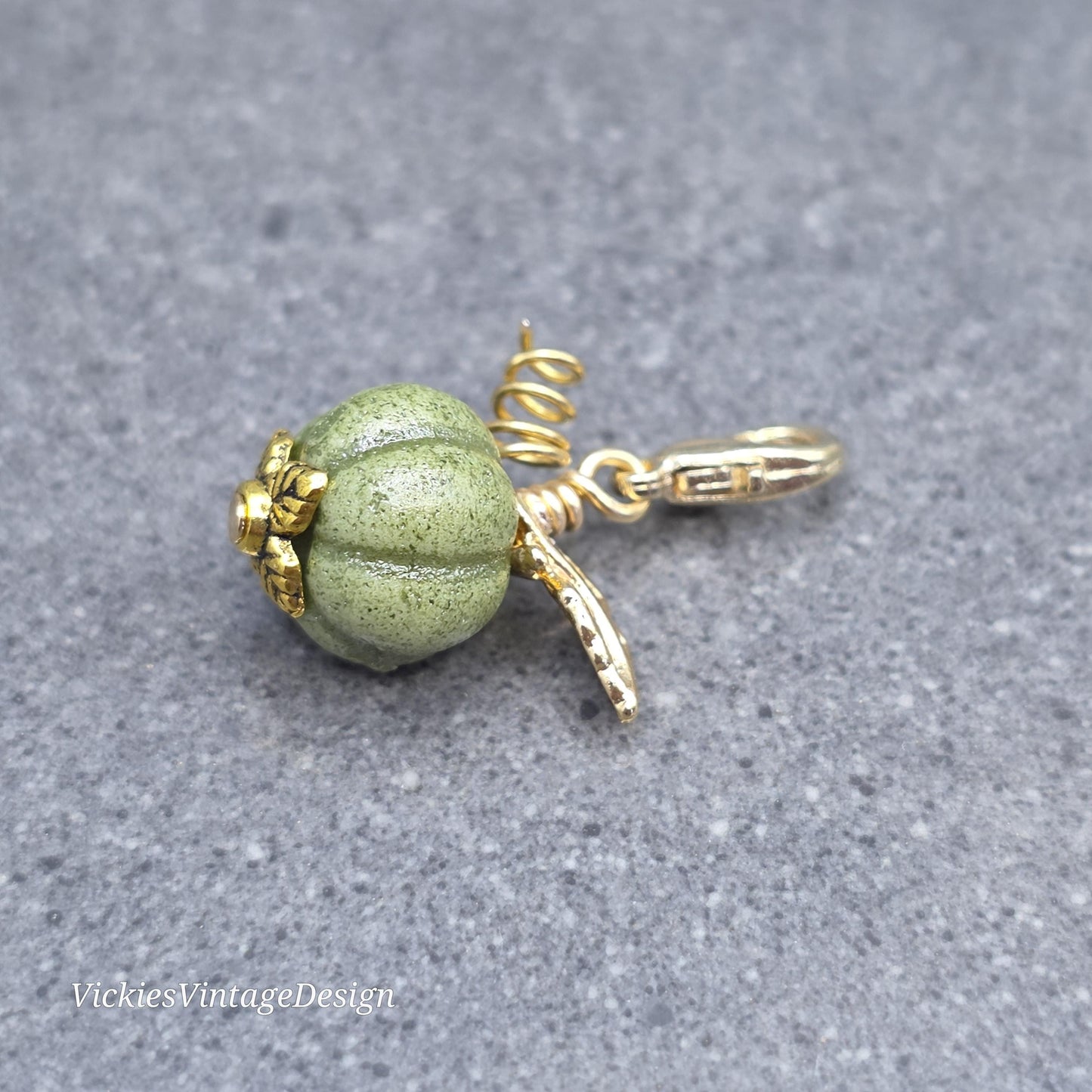 Porcelain Pumpkin Clip On Charm, Bracelet, Necklace, Stitch Marker, Zipper Pull