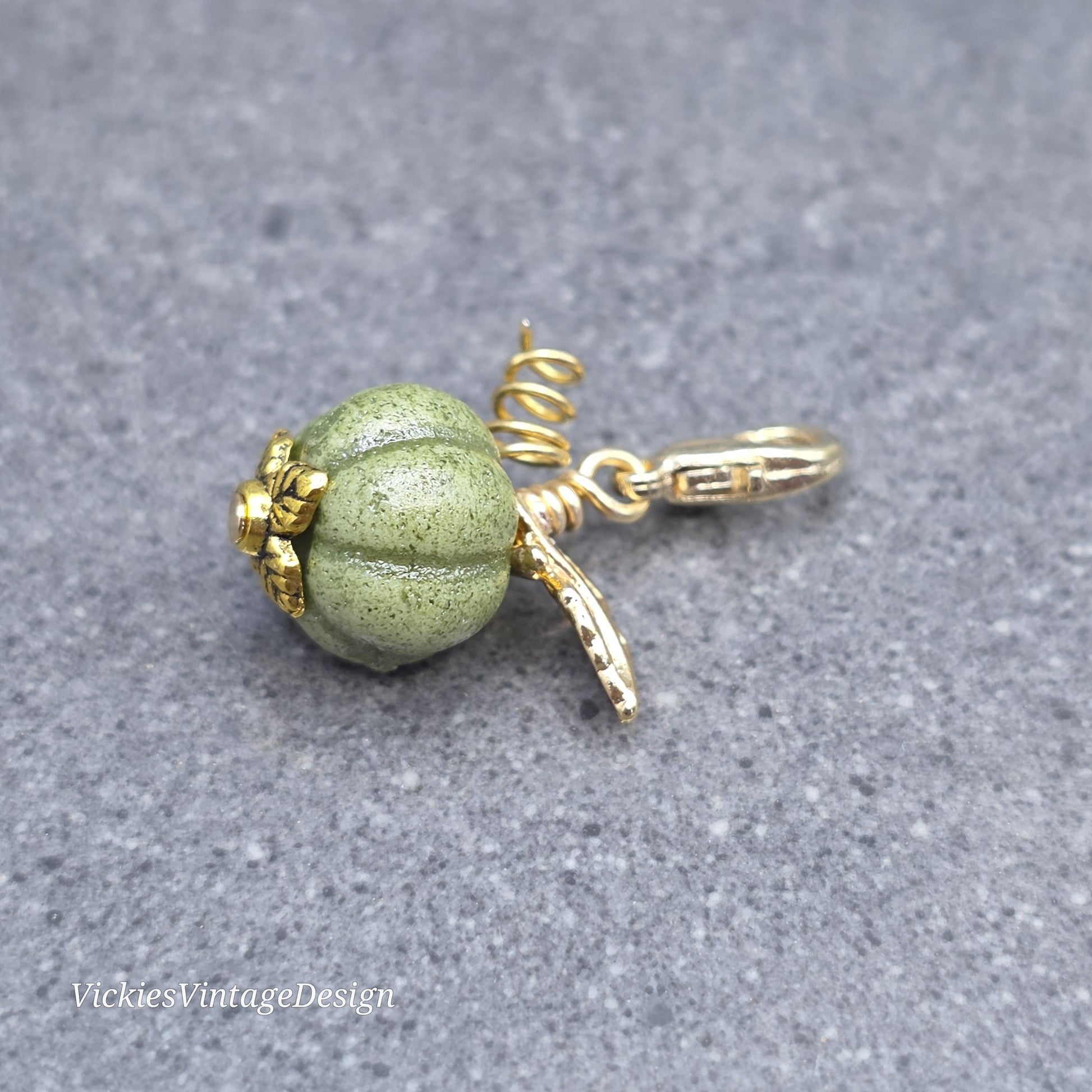 Porcelain Pumpkin Clip On Charm, Bracelet, Necklace, Stitch Marker, Zipper Pull