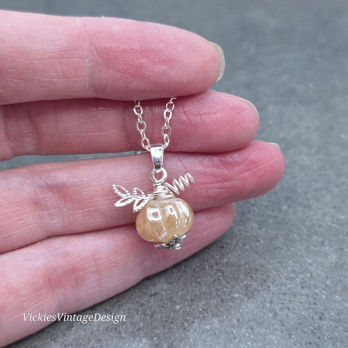 Glass Pumpkin Necklace, Autumn Necklace