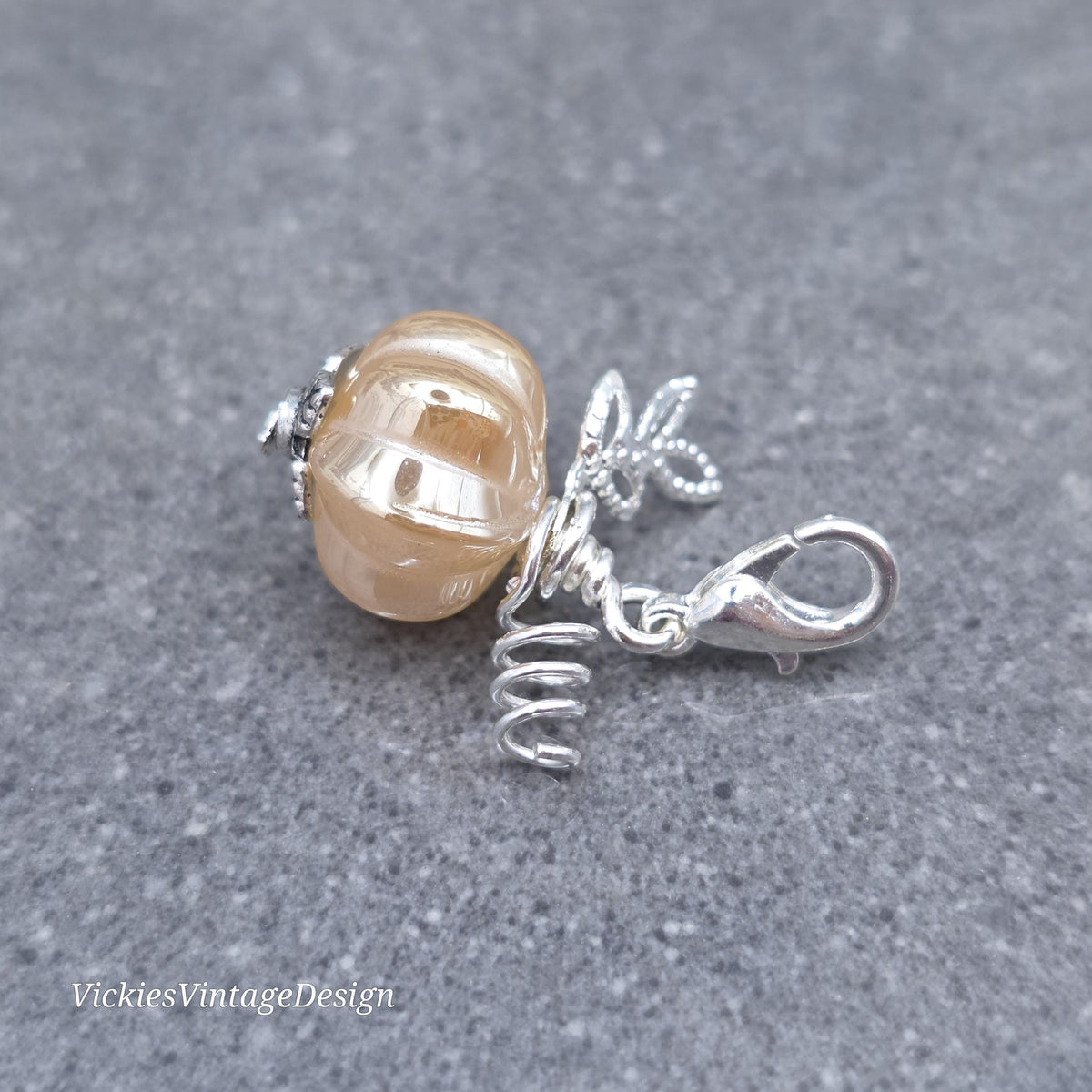 Glass Pumpkin Clip On Charm, Bracelet, Necklace, Stitch Marker, Zipper Pull, Halloween Autumn Gift