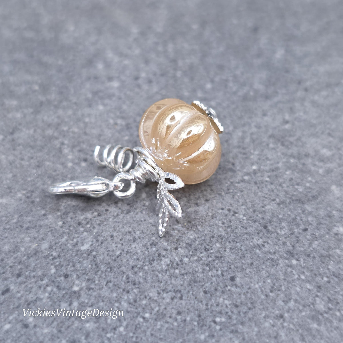 Glass Pumpkin Clip On Charm, Bracelet, Necklace, Stitch Marker, Zipper Pull, Halloween Autumn Gift