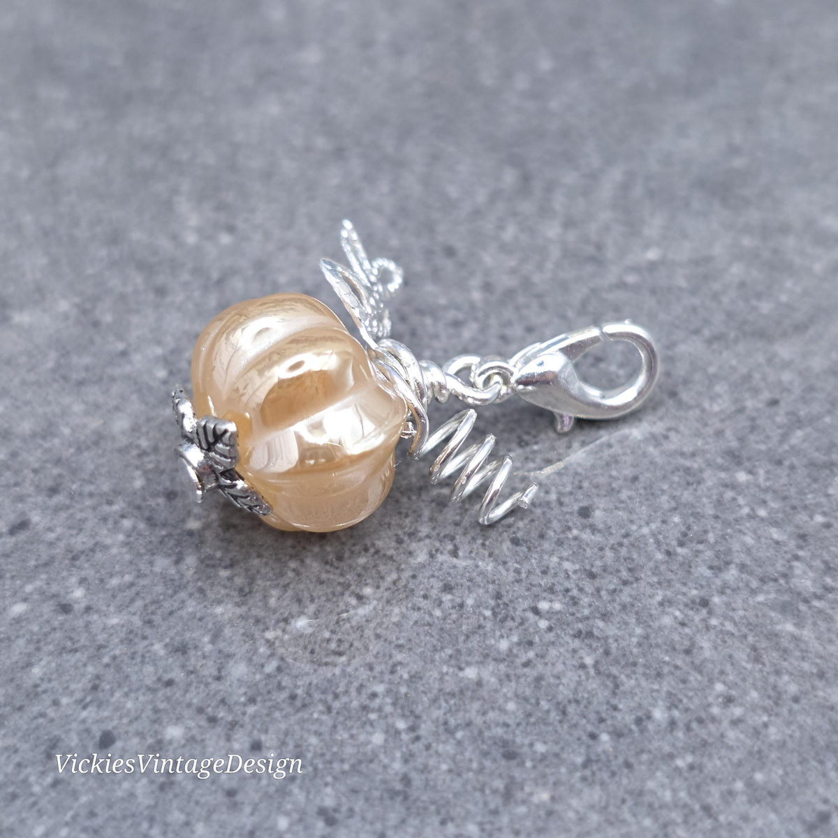 Glass Pumpkin Clip On Charm, Bracelet, Necklace, Stitch Marker, Zipper Pull, Halloween Autumn Gift