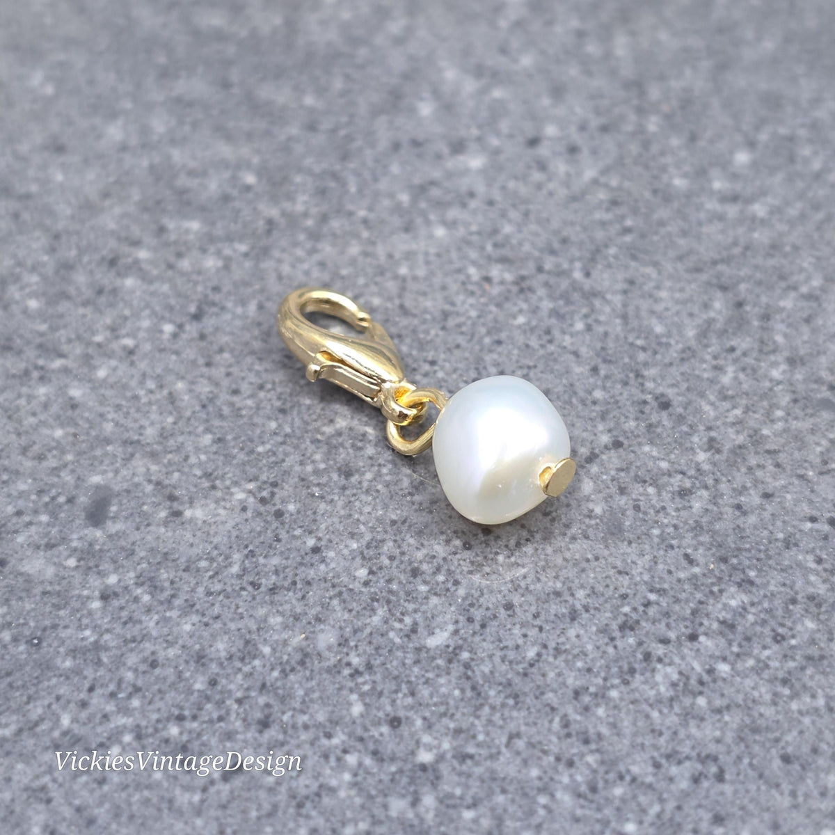 Natural Ivory Freshwater Pearl Clip on Charm with Gold Lobster Clasp, Bracelet, Necklace, Stitch Marker, Zipper, Planner Charm