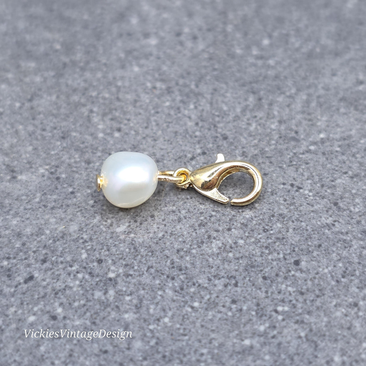 Natural Ivory Freshwater Pearl Clip on Charm with Gold Lobster Clasp, Bracelet, Necklace, Stitch Marker, Zipper, Planner Charm