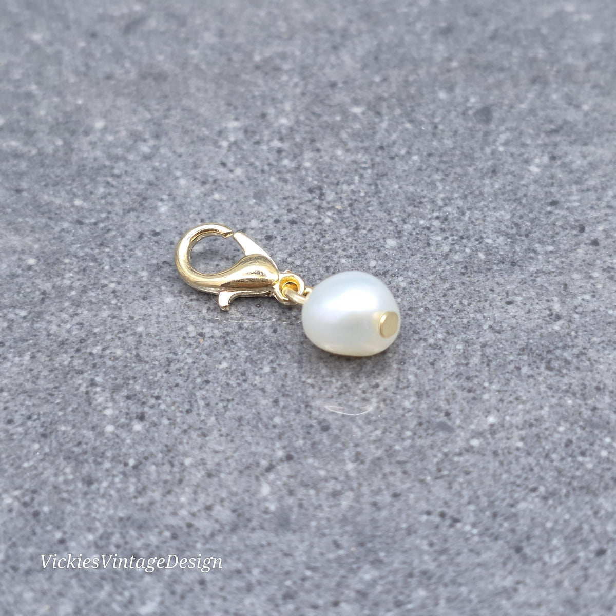 Natural Ivory Freshwater Pearl Clip on Charm with Gold Lobster Clasp, Bracelet, Necklace, Stitch Marker, Zipper, Planner Charm