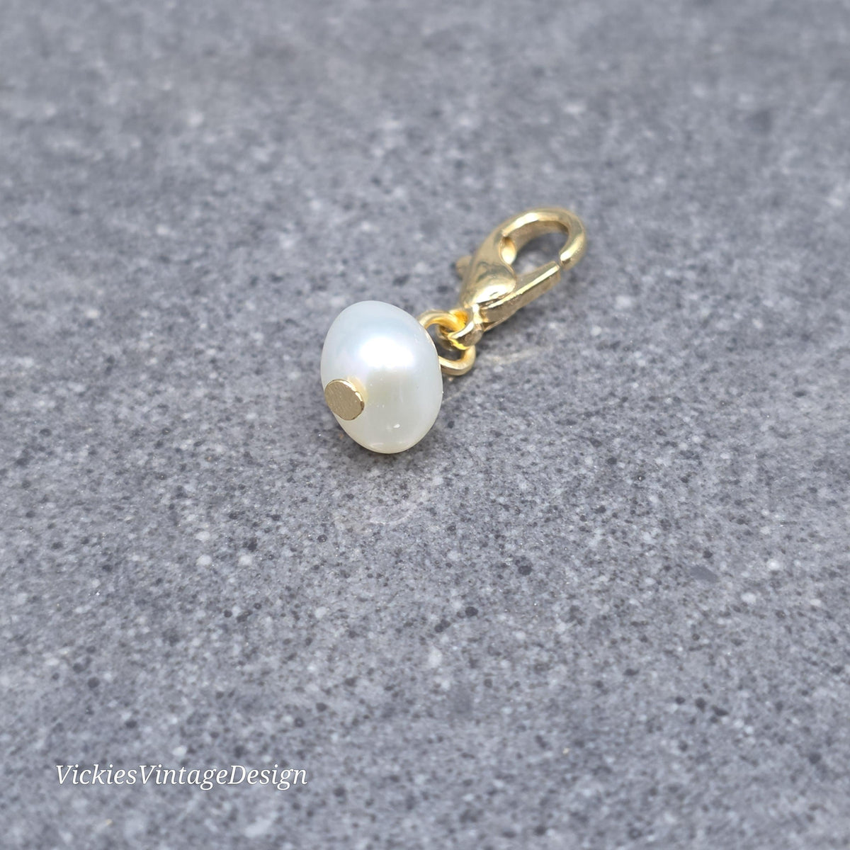 Natural Ivory Freshwater Pearl Clip on Charm with Gold Lobster Clasp, Bracelet, Necklace, Stitch Marker, Zipper, Planner Charm