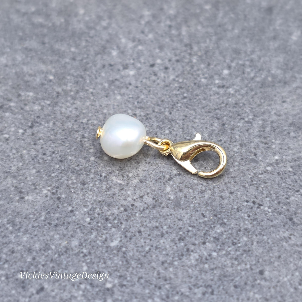 Natural Ivory Freshwater Pearl Clip on Charm with Gold Lobster Clasp, Bracelet, Necklace, Stitch Marker, Zipper, Planner Charm