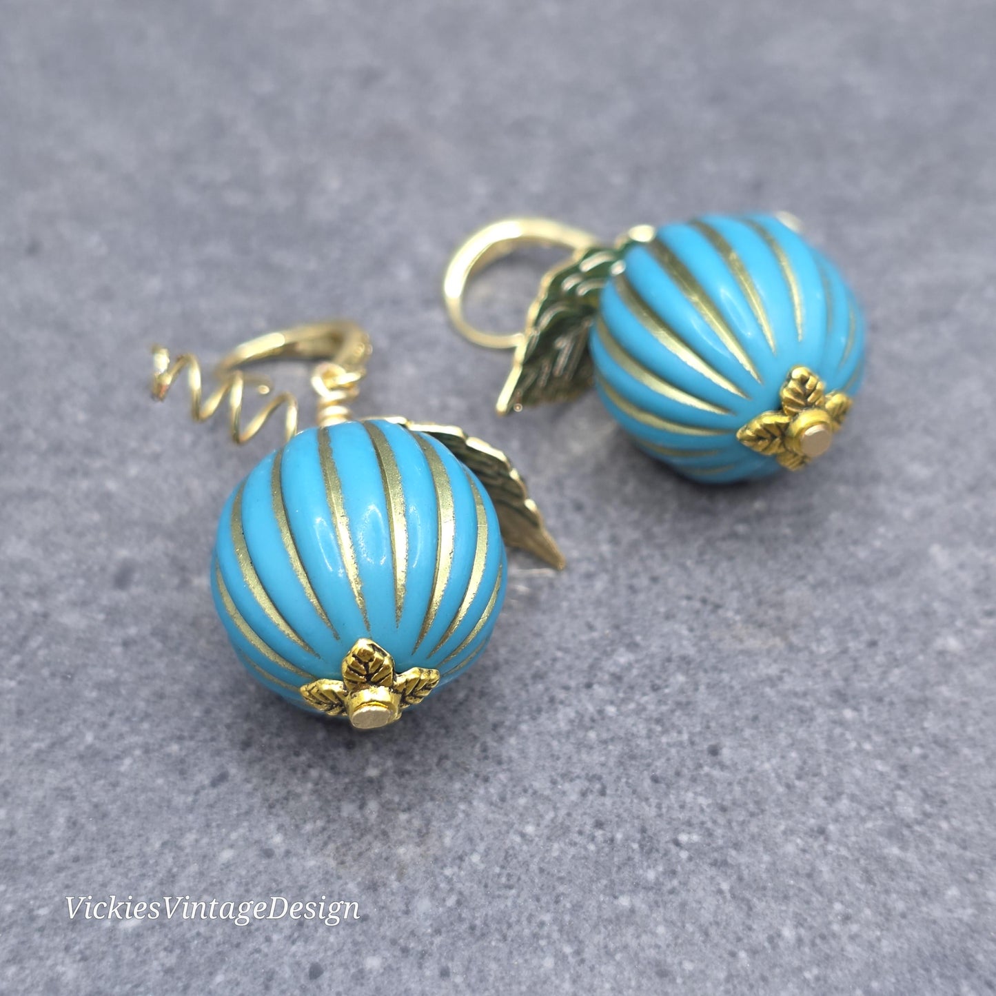 Teal and Gold Pumpkin Earrings, Autumn Fall Jewellery