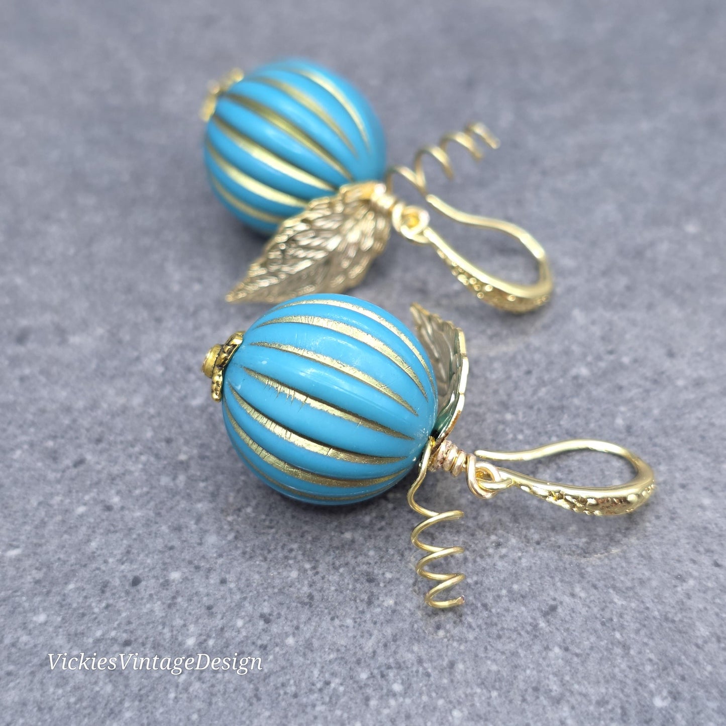 Teal and Gold Pumpkin Earrings, Autumn Fall Jewellery