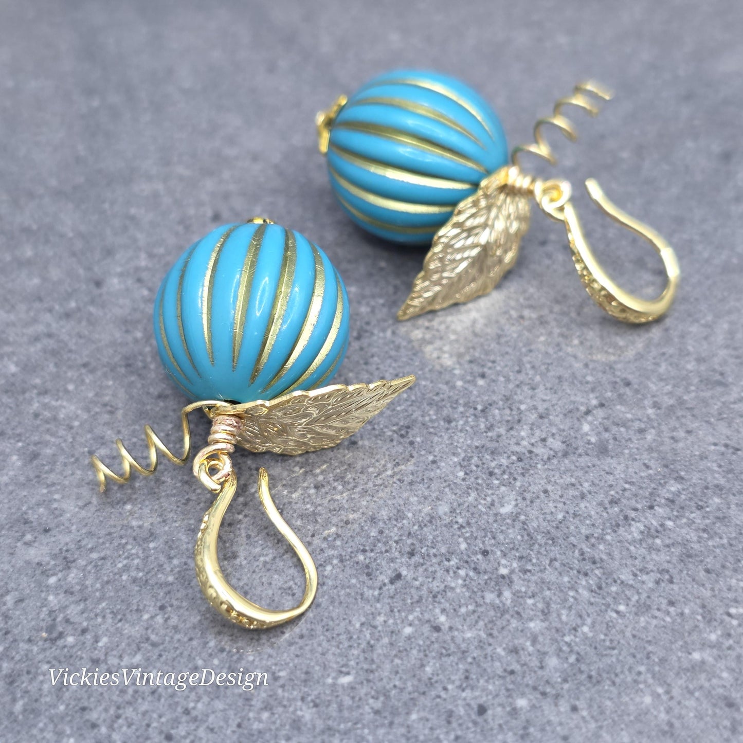 Teal and Gold Pumpkin Earrings, Autumn Fall Jewellery
